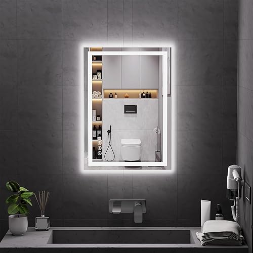 Koonmi 28"x20" LED Mirror for Bathroom, 90CRI Anti-Fog Vanity Mirror with Front and Backlight, Shatter-Proof Wall Mirror with Light, Easy Install