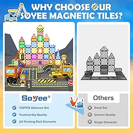 102 PCS Magnetic Tiles with 2 Cars & 2 Cranes Magnet Construction Building Kids Toys for Creative Play and STEM Learning Boys Toys & Gifts for 3-12