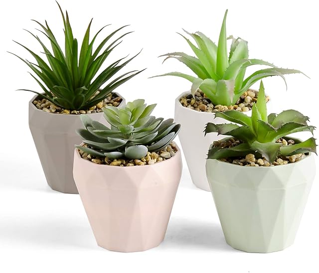 PRIMAISON Green Artificial Succulents Plants Set-Decorative Fake Succulent Plant Faux Plastic Plant Indoor &Outdoor for House Office Desk Bathroom Kitchen DIY Decor Gift Set of 4