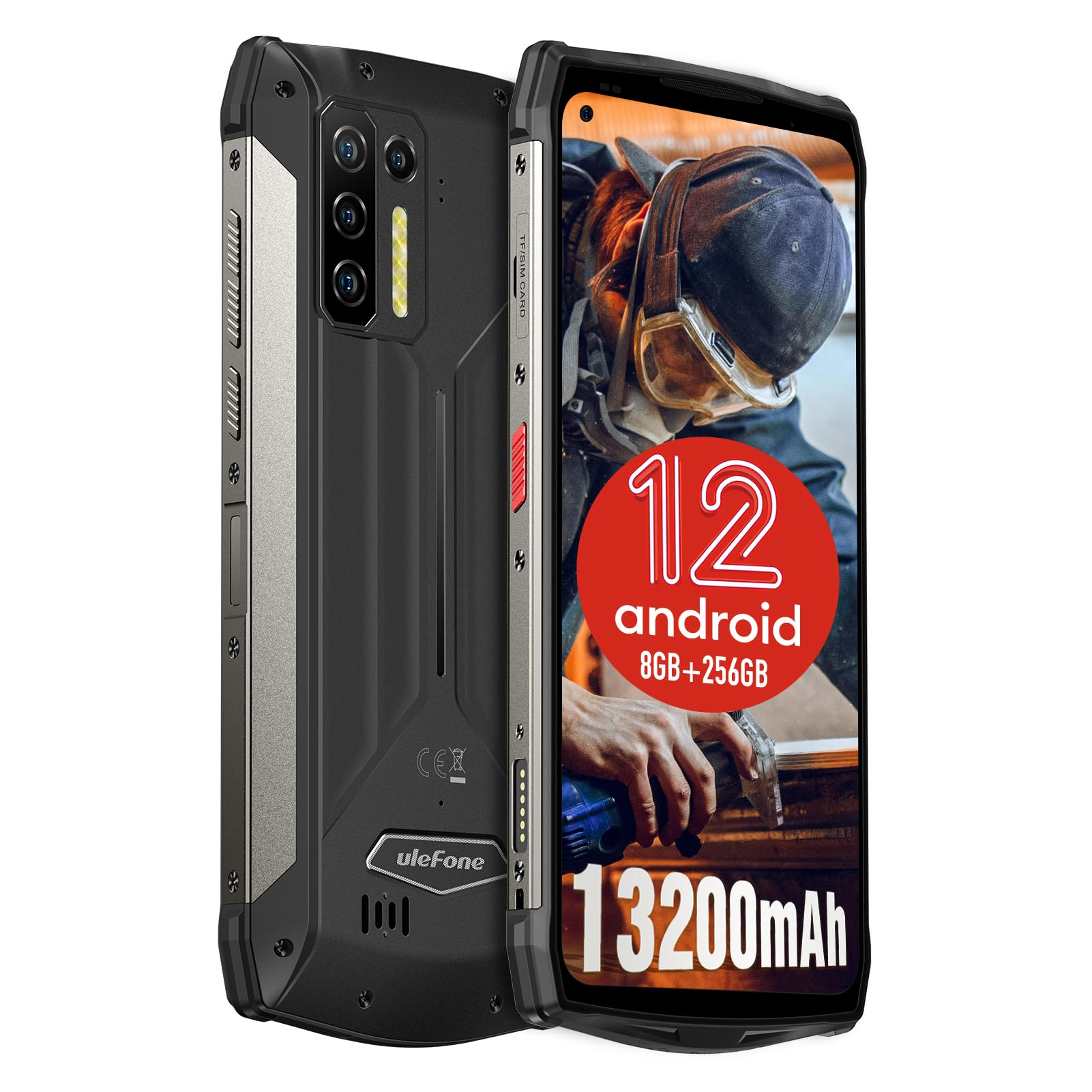 Ulefone Power Armor 13 Rugged Smartphone, IP68 Waterproof Phone, 13200mAh Battery, 15W Wireless Charge, 48MP Four Rear Camera, 6.81" FHD+, Helio G95 Octa-core Android 12, 8GB + 256GB, Dual 4G