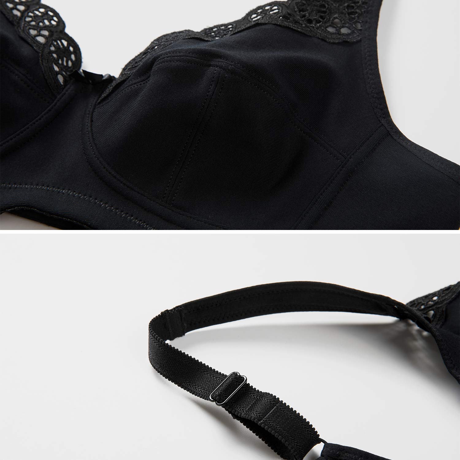 DELIMIRA Reggiseno Cotone Senza Ferretto in Pizzo Taglie Forti Morbido Senza Imbottitura Coppa Piena
