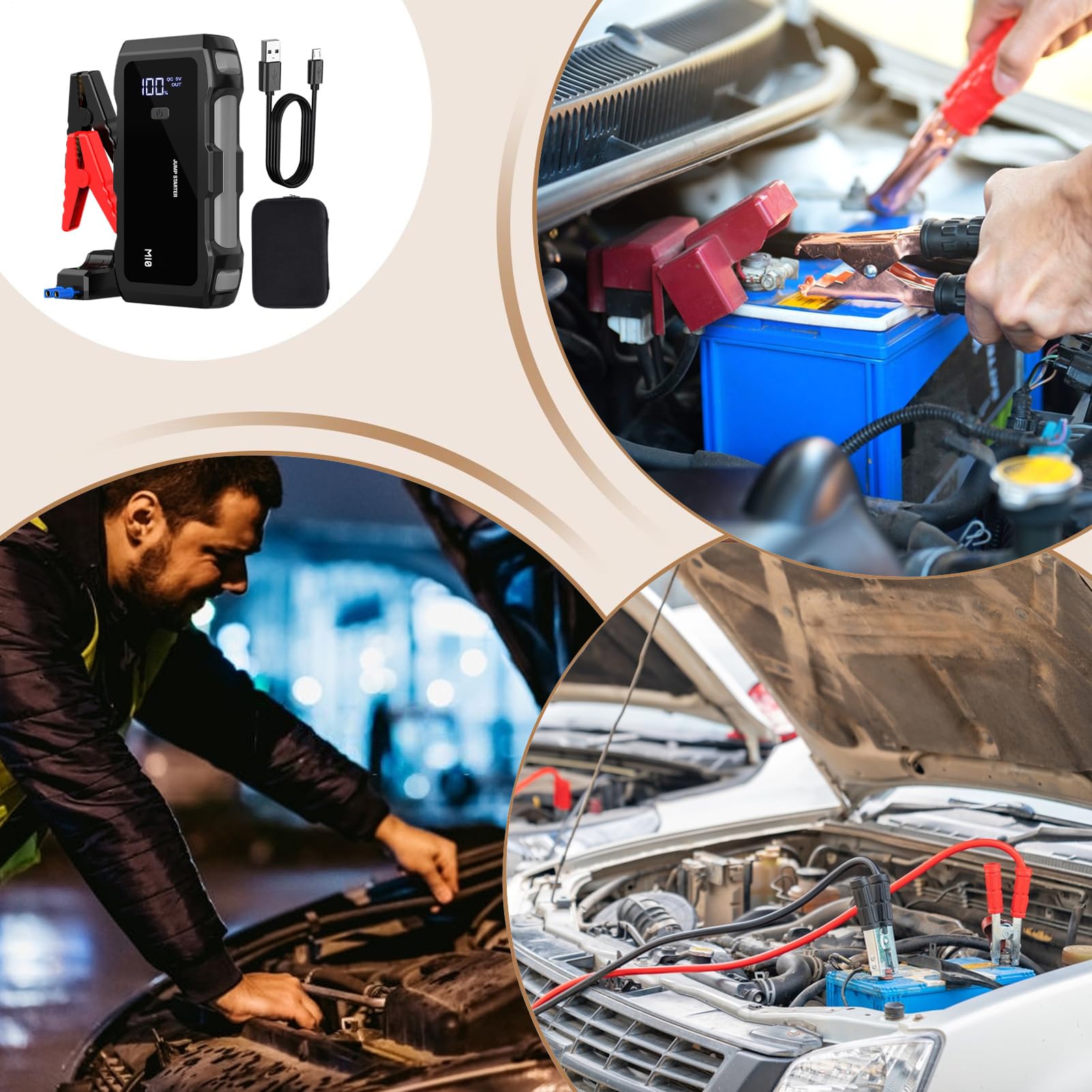 Avviatore Di Emergenza Per Batteria Auto - 8000A Illuminazione 3 Modalità Ricarica USB Rapida,Pacco Di Avviamento Per La Batteria 'Auto,Per Berline, Motocicli, Barche, Motoslitte, Trattori, SUV