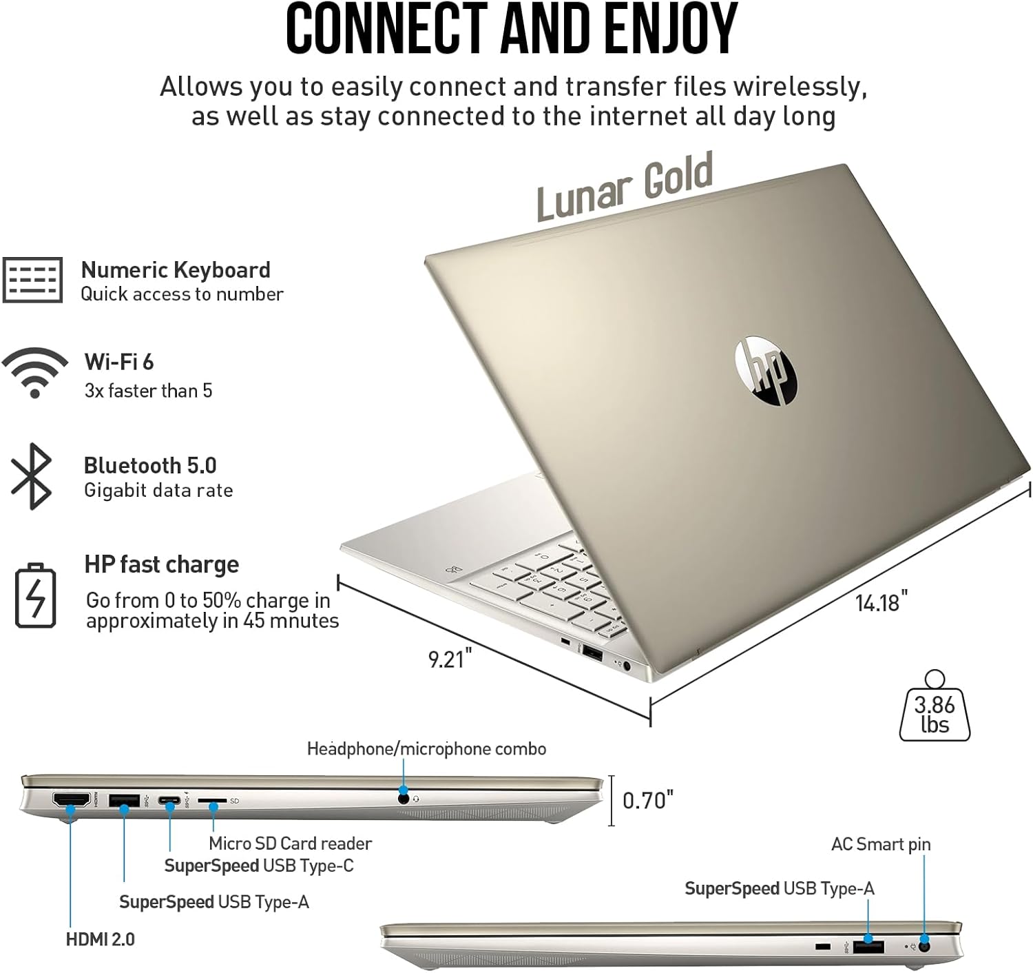 HP Pavilion 15 Inch Laptop Touchscreen Computer, 15.6" FHD Touch Screen Business Laptop, Windows 11 Pro | 10-Key Number Pad | Lunar Gold | Intel Core i5 • 16GB RAM 1TB SSD