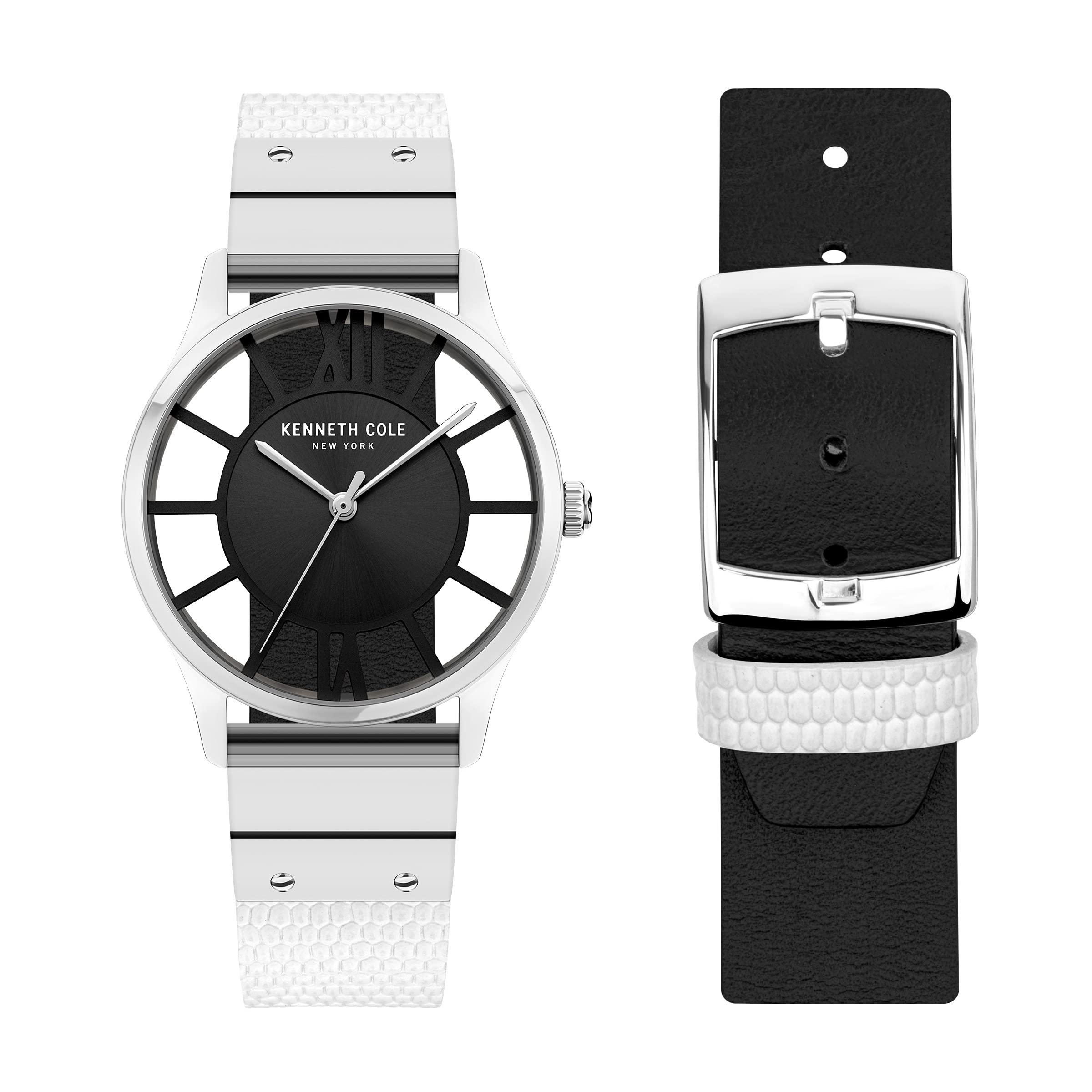 Kenneth Cole Quartz Analog Black Dial Leather Strap Watch for Women-NDKCWLA2106001LD