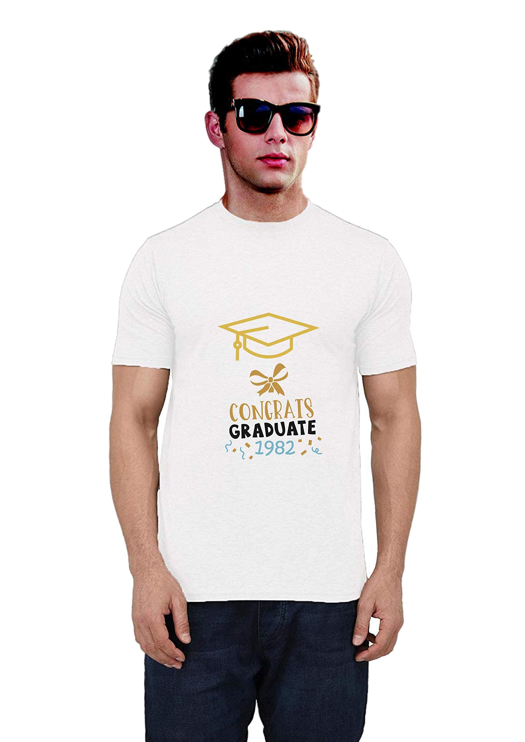 Ritzees Printed Polyester Unisex Regular Fit T-Shirt on Graduation Batch-(1982)