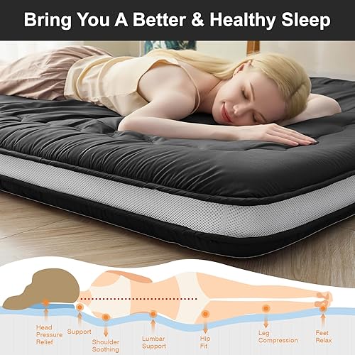 Miniatura 4 de Colchón japonés, colchón de futón japonés, futón plegable y portátil Shiki (shikibuton), colchón grueso enrollable, tapete para dormir tatami para