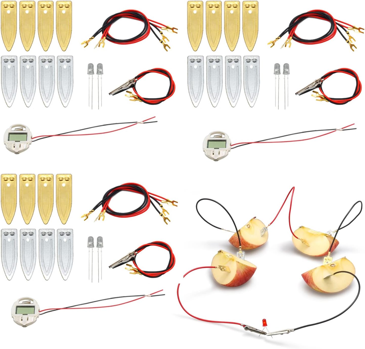 Wzttdm 3 Sets Fruit Battery Science Experiment Kit for Home Teaching Toy, Orange Lemon Potato Battery Physics Teaching Experiment with Electronic Clock Educational Toy for Students