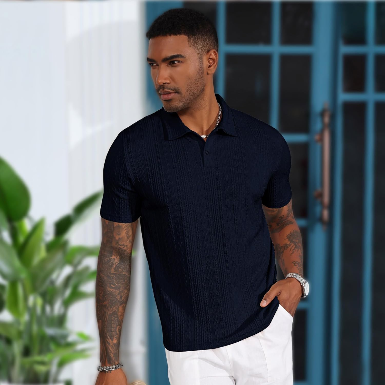LOGEEYAR Mens Knit Polo Shirts Short Sleeve Regular Fit Textured Polo T-Shirts Summer Casual Collared Golf Shirts - Image 2
