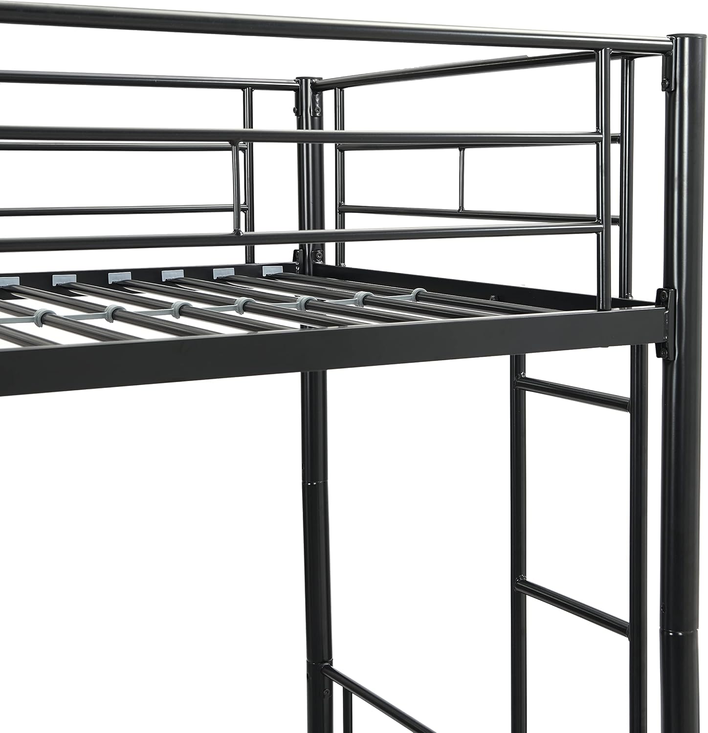 SOFTSEA Metal Bunk Bed Twin Over Twin with, Modern Bunk Bed with Stairs and Guardrail, Space Saving, No Box Spring Need, Black