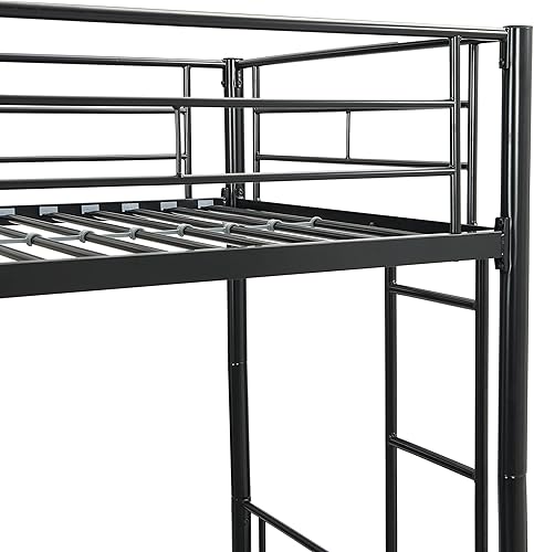Miniatura 6 de EMKK Litera de metal individual sobre individual con cama nido, marco de literas resistentes con 2 escaleras laterales, litera convertible con
