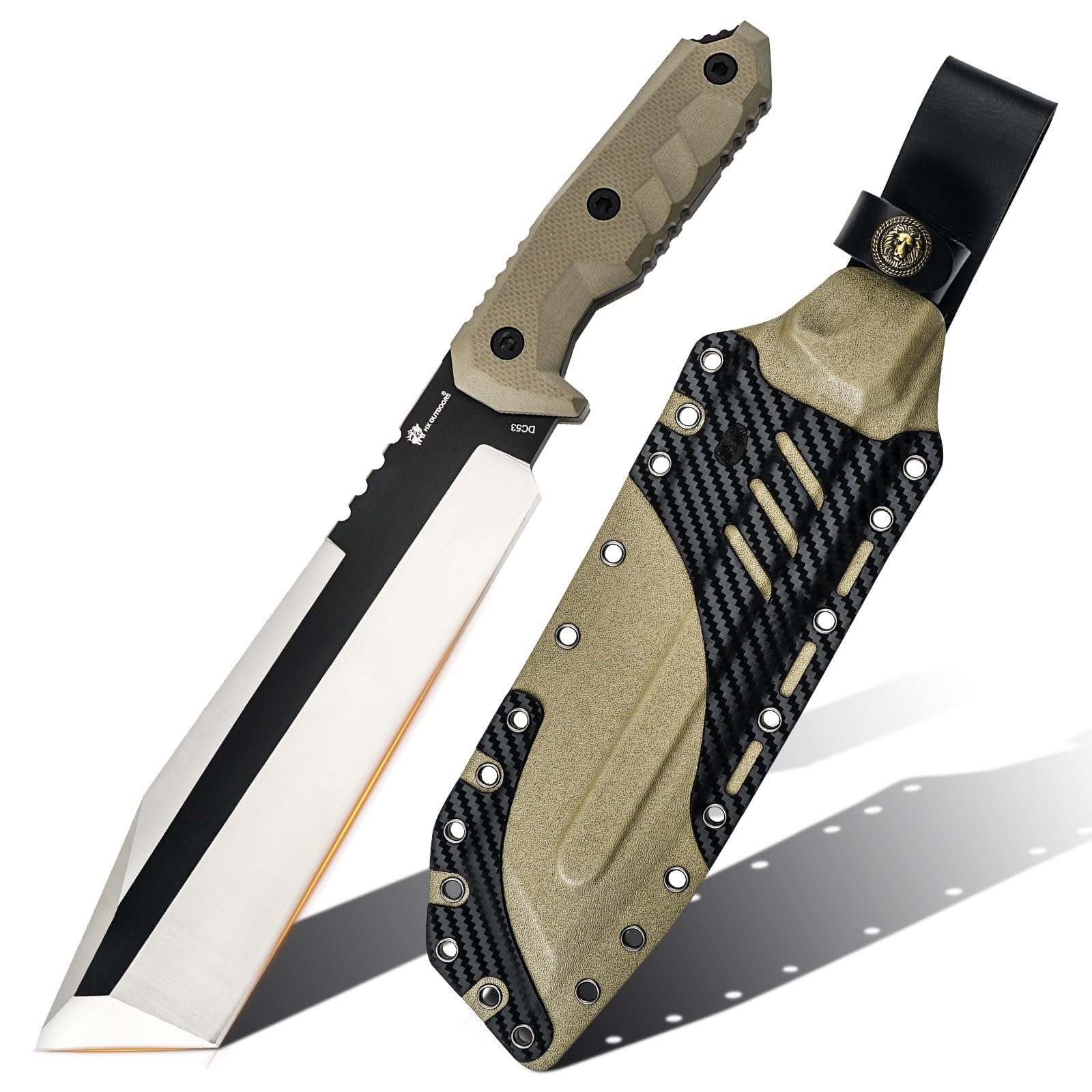 HX OUTDOORS 14 Inch Machete Camping Knife, Premium DC53 Steel Fixed Blade Knife, Kukri Gardening Machete with Kydex Sheath for Yard Work, Cutting Trees, Clearing Brush