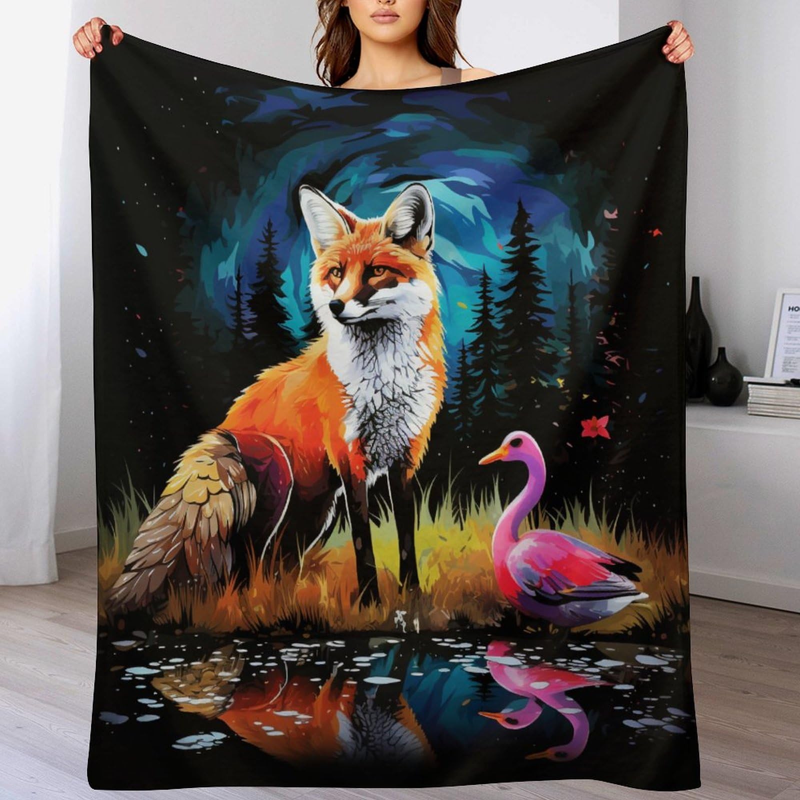 Couverture polaire renard chaude et lavable en machine pour stopper le froid sur le lit