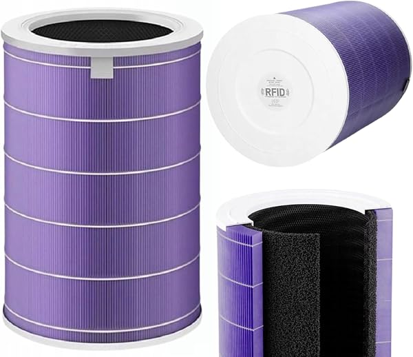 Filtr Zamienny dla Xiaomi Mi Air Purifier, dla 2, dla 2C, dla 2H, dla 2S, dla 3, dla 3H, dla 3C, dla PRO – M8R-FLH HEPA E11 z Węglem Aktywnym, Usuwa Kurz, Pyłki, Futro – Chip RFID – Fioletowy