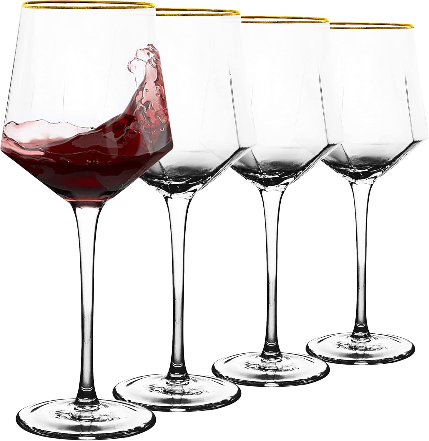 Wine Glass with Gold Rim Set of 4 Hand Blown Crystal