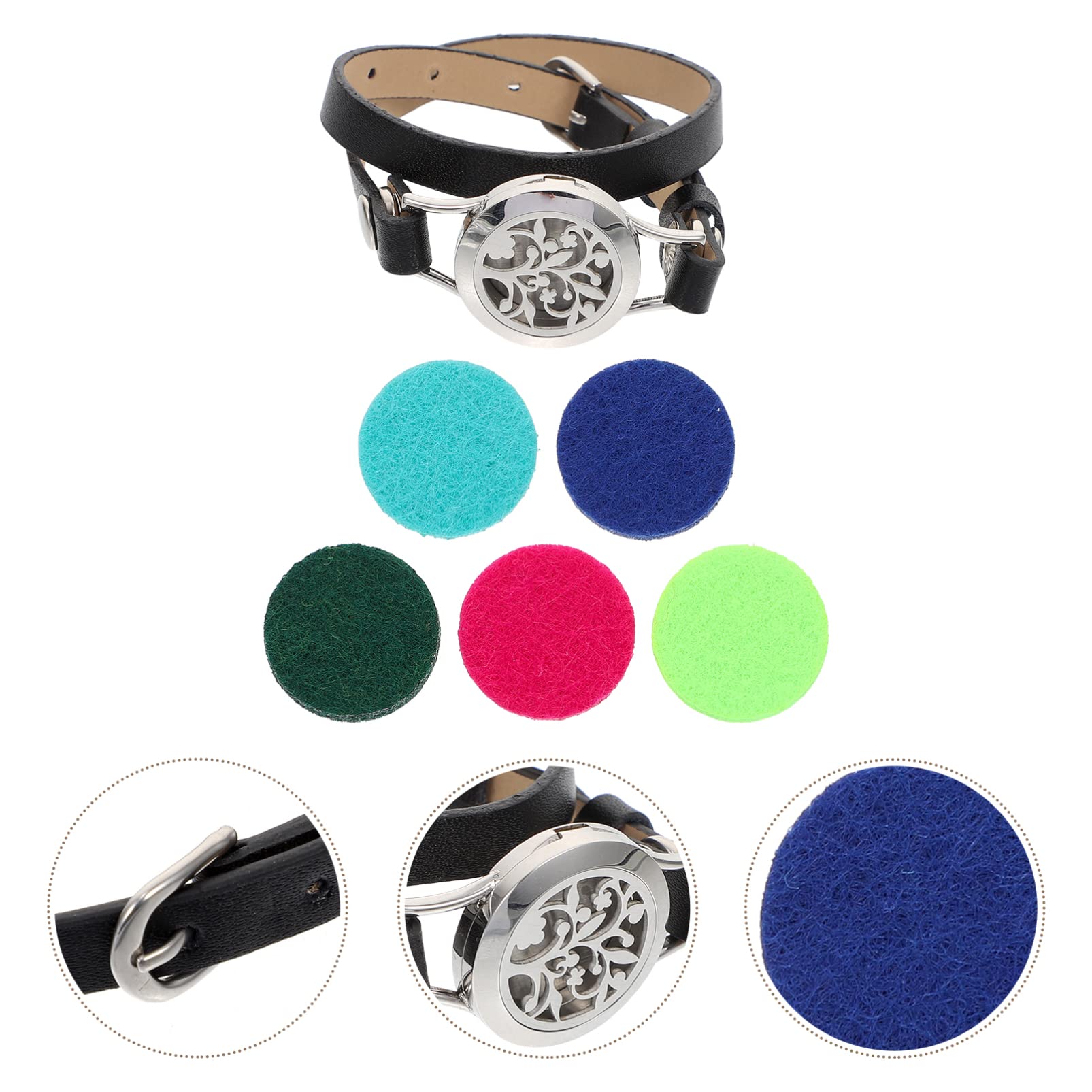 Bracciale Diffusore Traforato in Acciaio Inox Cinturino in Pelle Nera, Braccialetto Profumato Aromatico Femminile Per Oli Essenziali, Elegante Accessorio Regalo Per Occasioni Speciali
