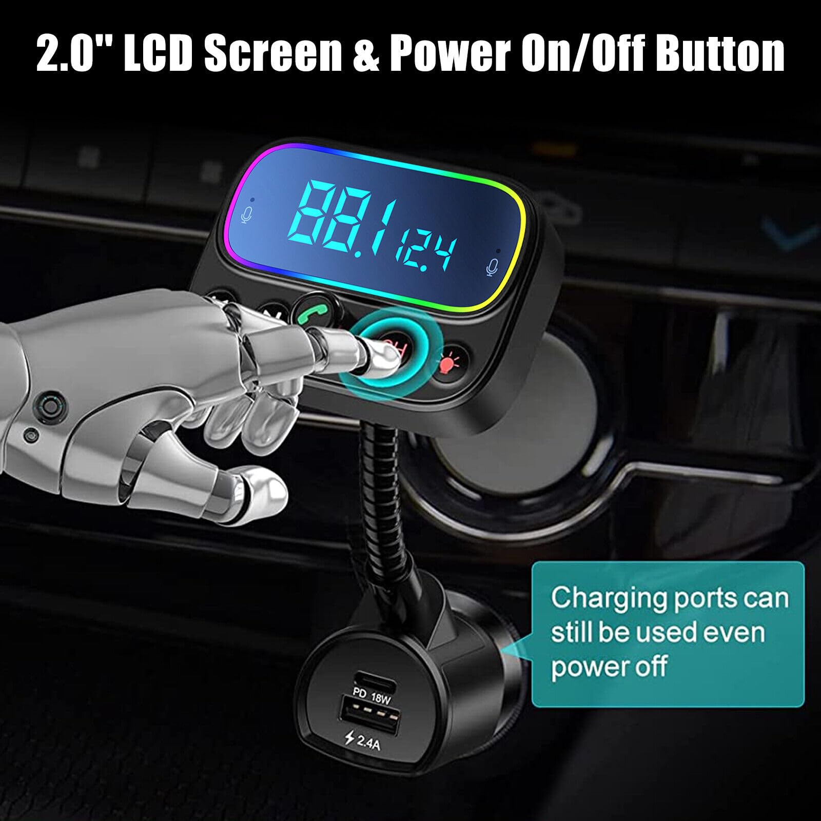 Bluetooth FM Transmitter 3 USB Ports Lossless Music Hands-Free Calling Wireless FM Transmitter