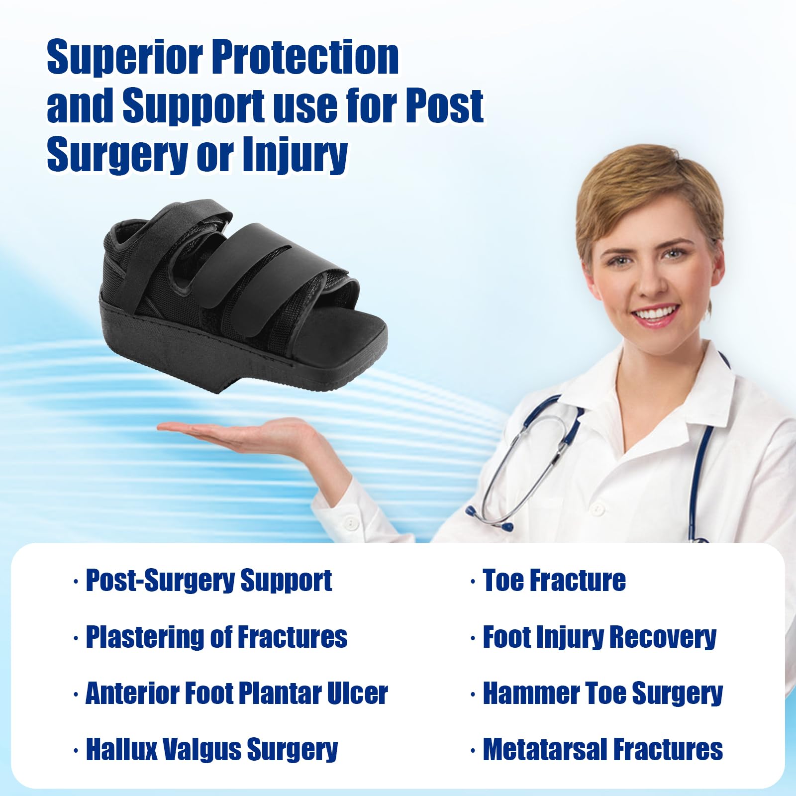 Estinko Zapato postoperatorio de descarga de antepié, zapato de cuña para postoperatorio, zapato de curación de cuña ortopédica, zapato de descarga sin rodamiento de peso para dedos rotos, juanetes,