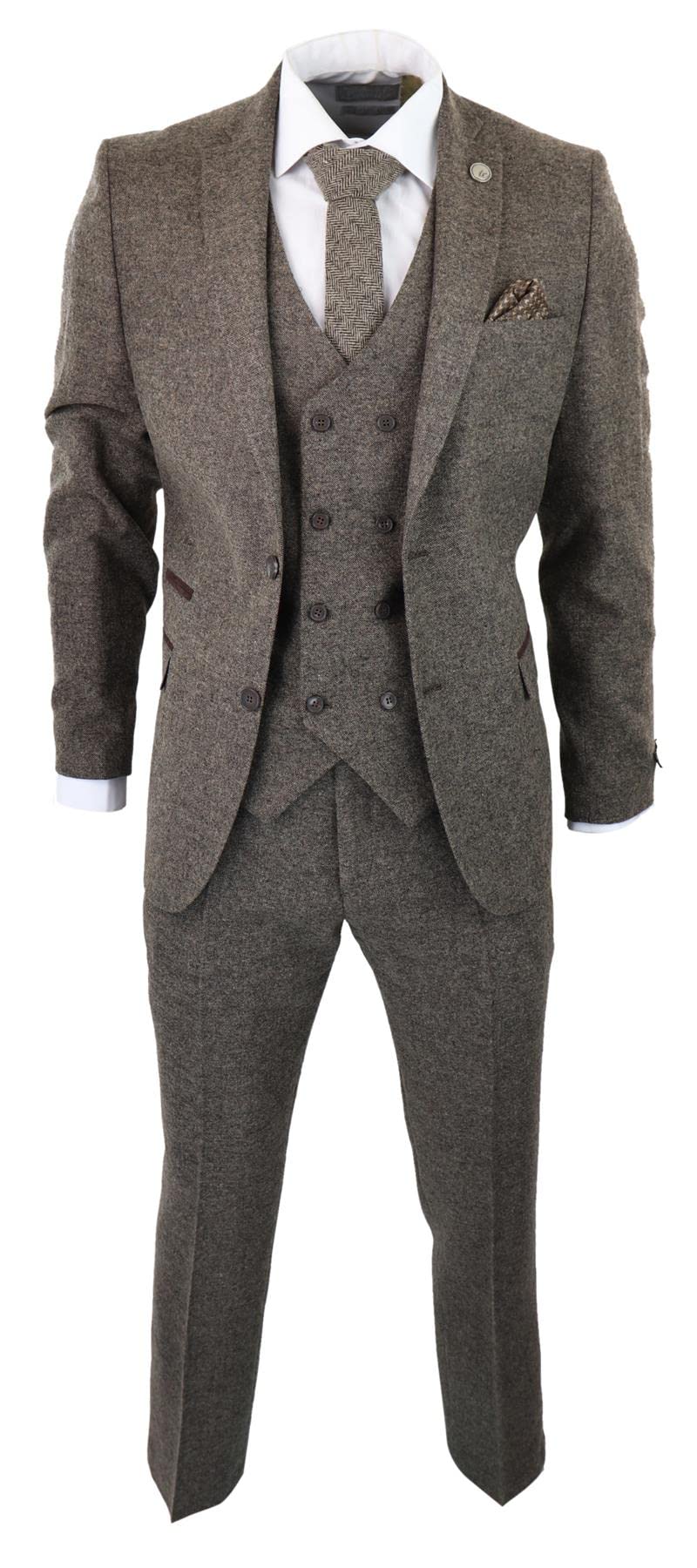 TruClothing Men's 3 Piece Tweed Suit - Wool Blend - Light Brown - 52R