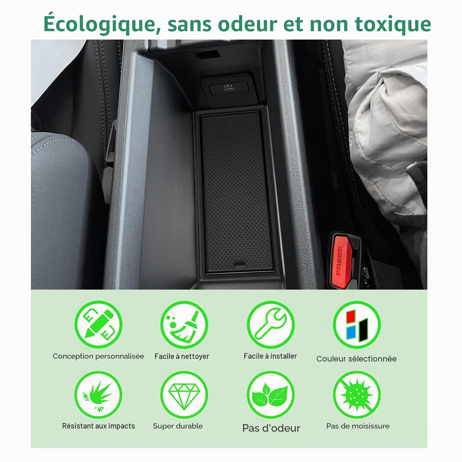 GAFAT Compatible avec BMW Serie 1 F40 2019-2024 (Automatique) Tapis Antidérapants, Série 1 F40 Tapis en Caoutchouc de Console Centrale, Porte-Gobelet, Couture Porte, Serie 1 F40 Accessoires (Noir)