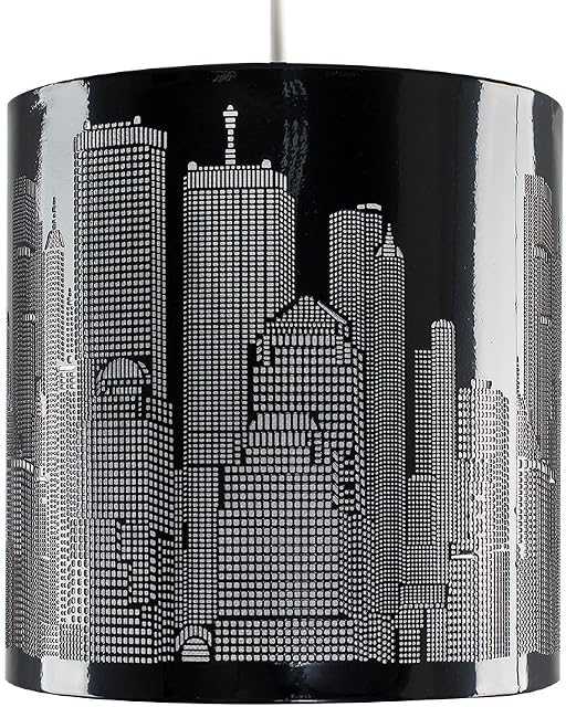 MiniSun Modern Gloss Black New York Skyline Cylinder Ceiling Pendant Light Shade