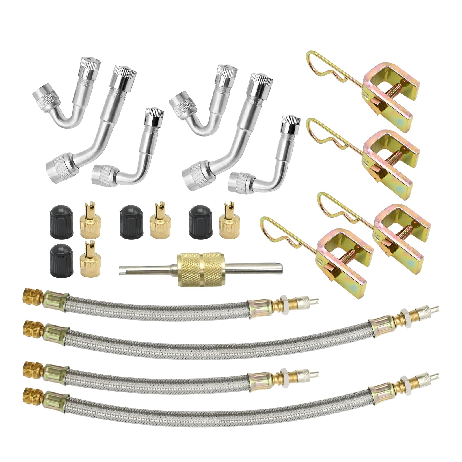 Valve Stem Extenders Kit - 45/90/135 Degree Brass Connectors With 7/12 Inch Steel Extensions