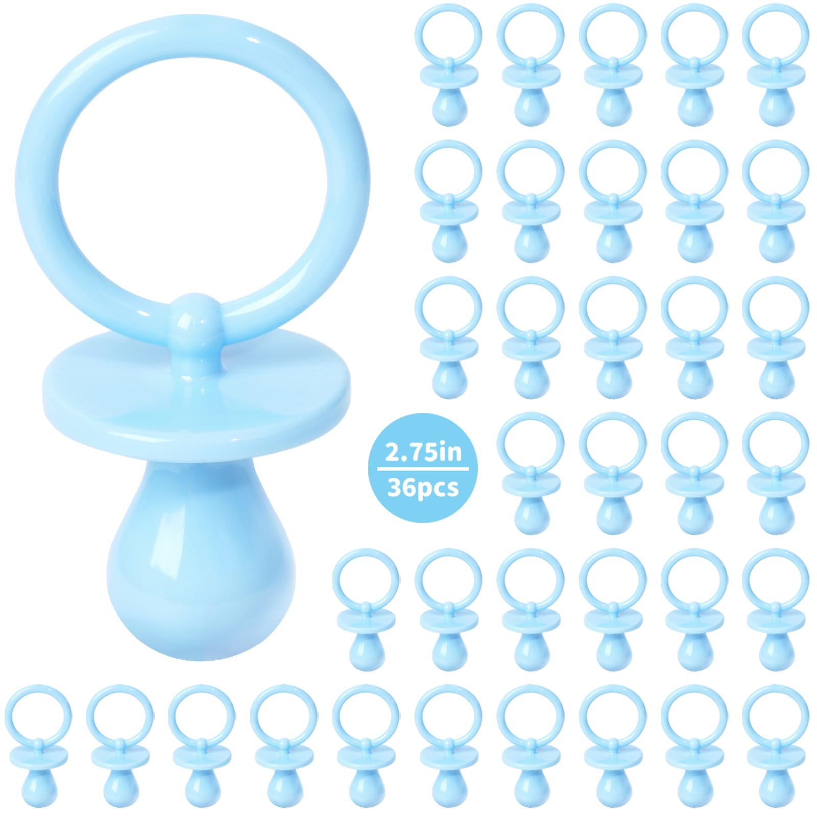 36 Plastic Pacifiers for Baby Shower Game, 2.75 Inch Baby Shower Pacifiers for Decoration DIY, Gender Reveal Party Table Scatter/Party Favors(Blue)