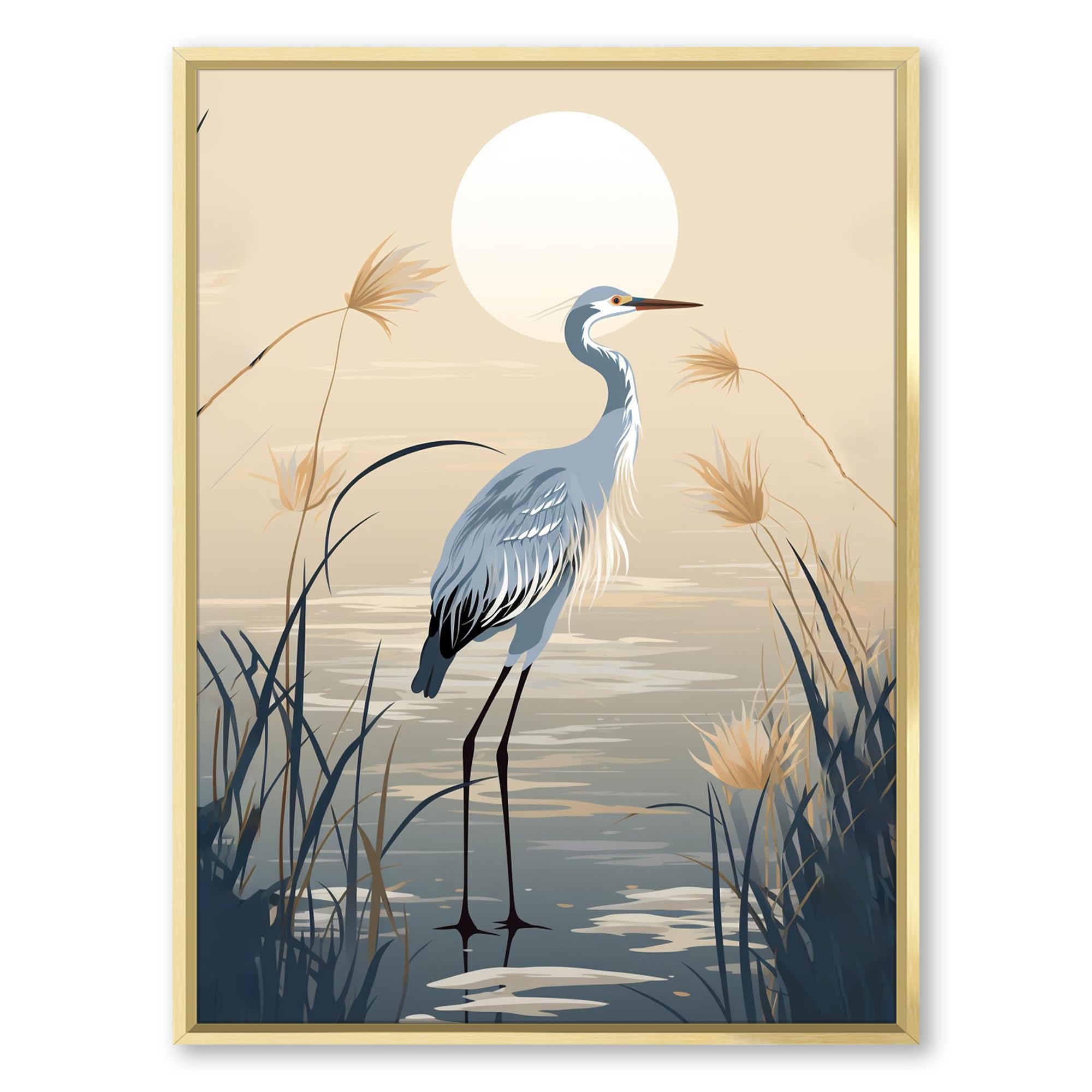 Egret and Bird Wall Art Egret Art Works Wild Bird Images Modern Bedroom Bathroom, Living Room Wall Decoration Home Office Decoration 16 * 24IN/Metal gold frame