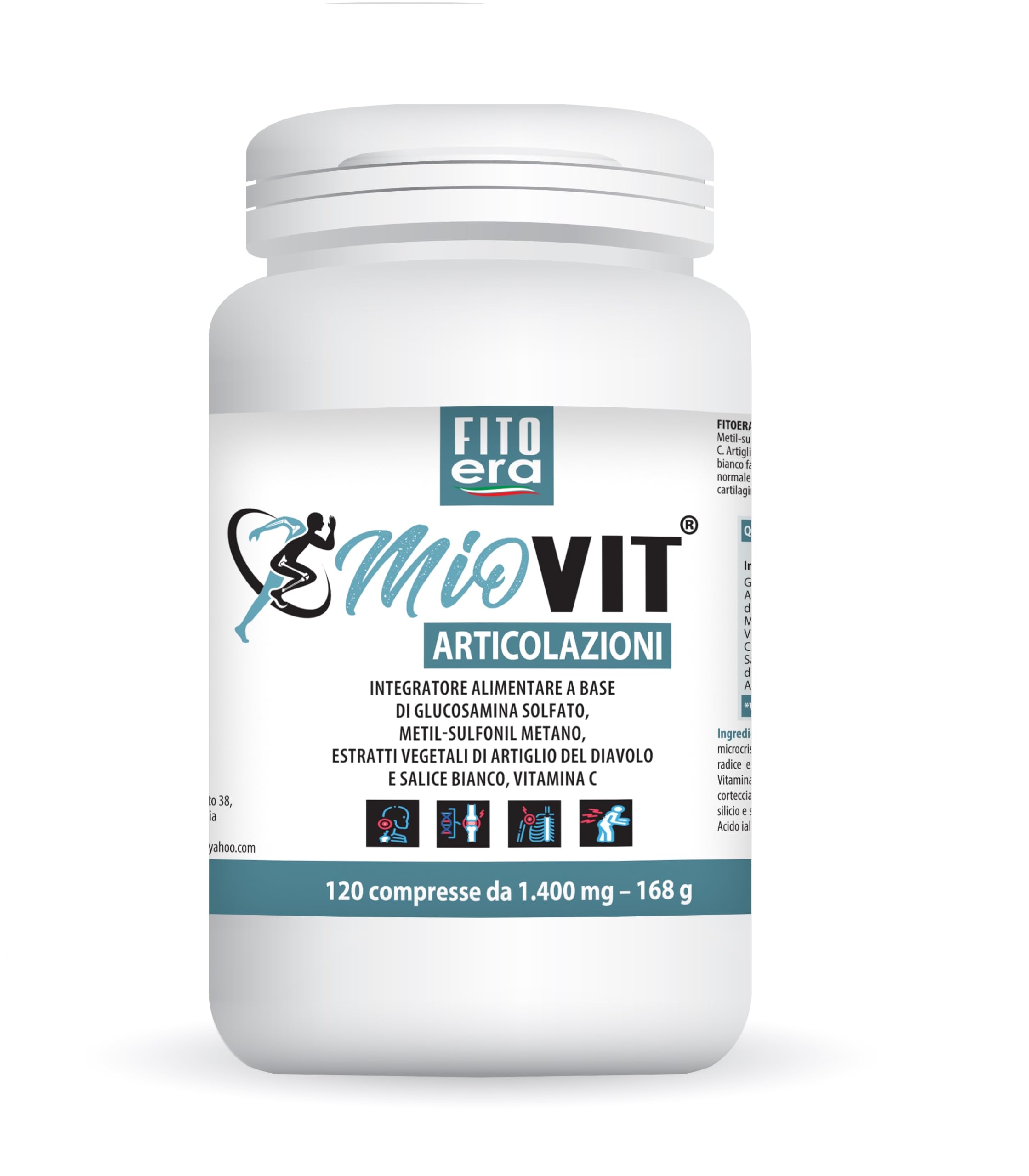 MIOVIT ARTICOLAZIONI Glucosamina Condroitina MSM con Acido Ialuronico, Artiglio del Diavolo, Salice Bianco con Vitamina C -120 compresse