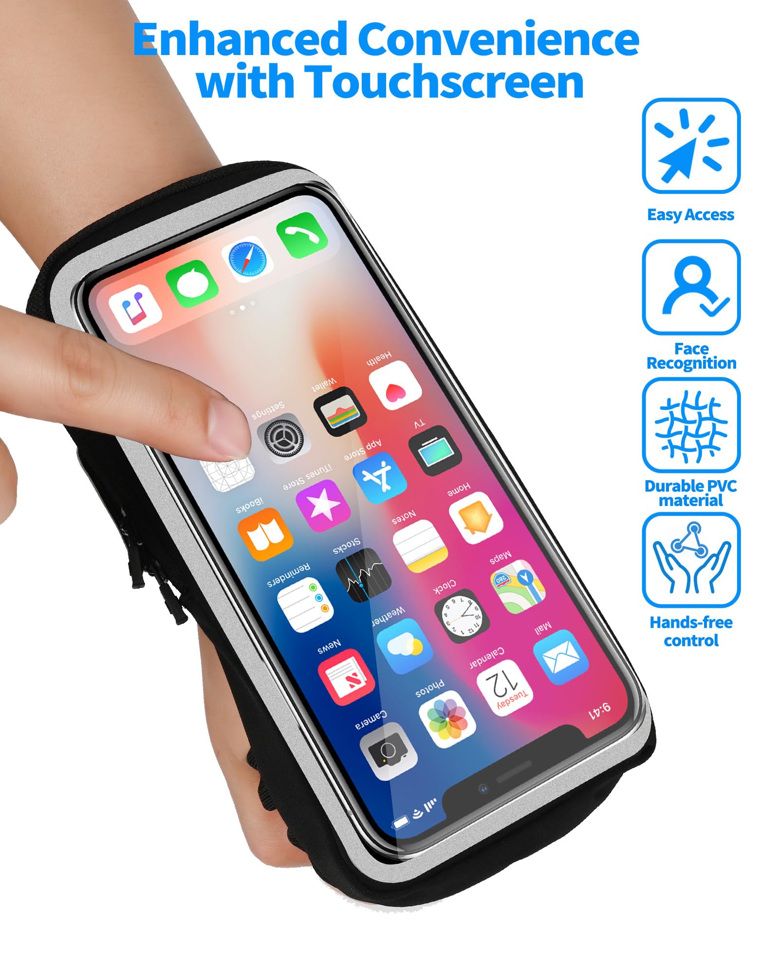 Razobws Porta Telefono Corsa, Fascia da Braccio Sportiva per Polso e Avambraccio, Regolabile Porta Cellulare Corsa per iPhone 17/16/15/14 Pro/13 Galaxy S25/S24 Ultra Fino a 6,9"