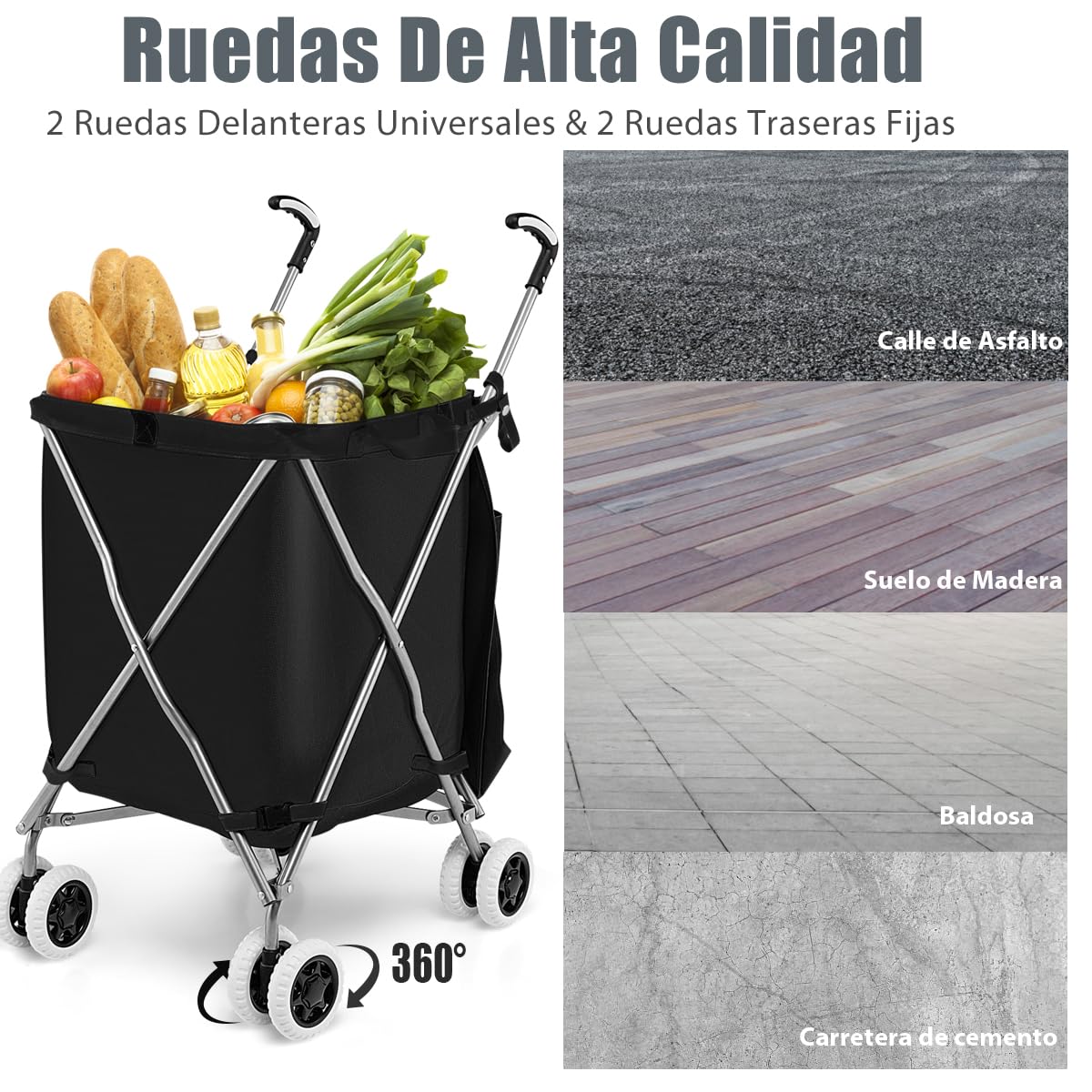 SOARS Carro de la Compra de Tela Oxford 90 L, Carro Compra 4 Ruedas Flexibles, Forro Extraíble e Impermeable, Carretilla Plegable para Supermercados, Ferias y Puestos de Venta (Negro)
