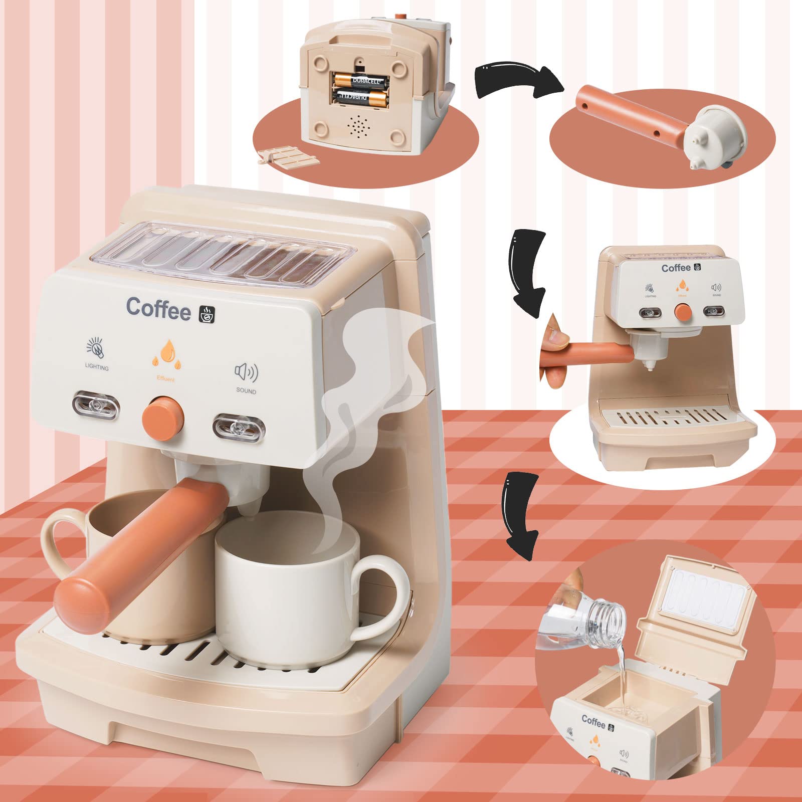 Cuisine Electroménager Enfant-Accessoire Cuisine Enfant : Cafétière, Mixeur, Distributeur d'eau Intelligent, Grille-Pain, Cafetière Dinette pour Enfants de 3 Ans et Plus