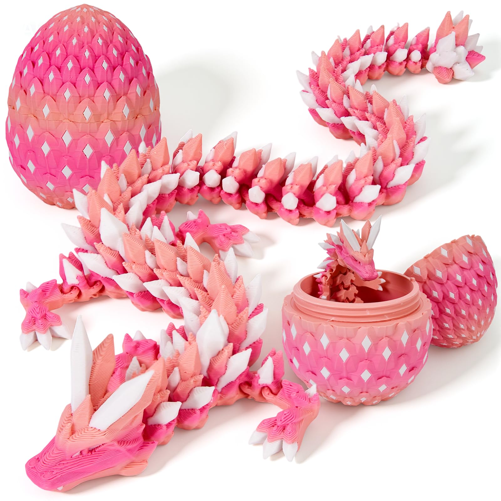 YILCER 3D Printed Dragon Eggs Glow in The Dark Prefilled Easter Eggs with Dragon Toy for Basket Stuffers 3D Printed Animals for Goodie Bag Fillers