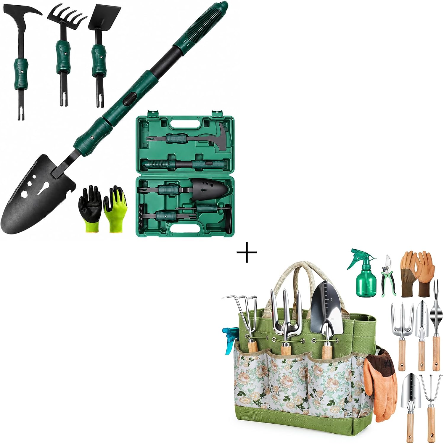 Grenebo Gardening Tool Gift Set, 4 Hand Tools with Case& Heavy Duty Tools with Handbag