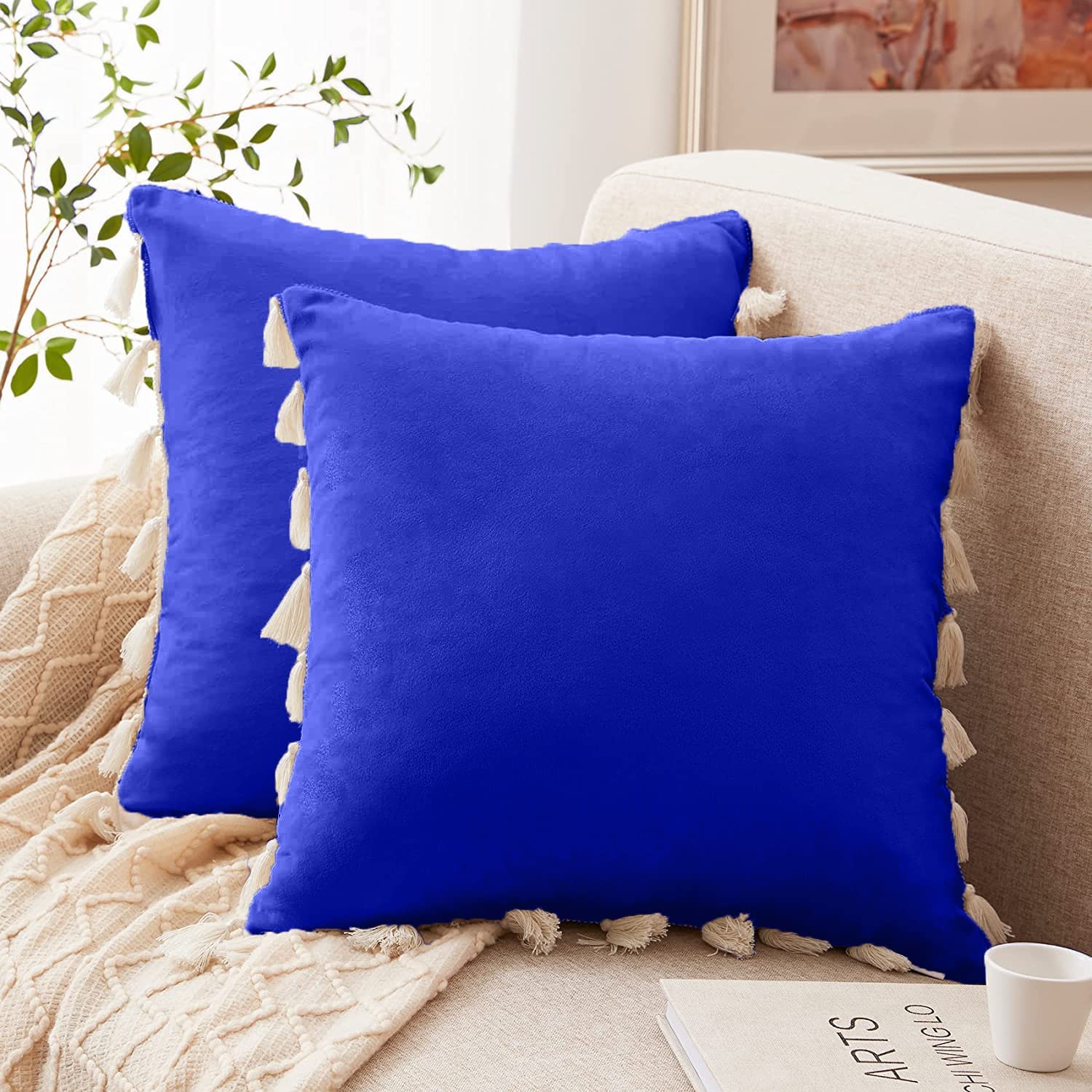 CottonFry Boho Decorative Throw Pillow/Cushion Covers with Tassels for Couch Bed Sofa Soft Velvet Cushion Covers (12x12, Royal Blue) (B0BDP6GCJV) Amazon Price History, Amazon Price Tracker
