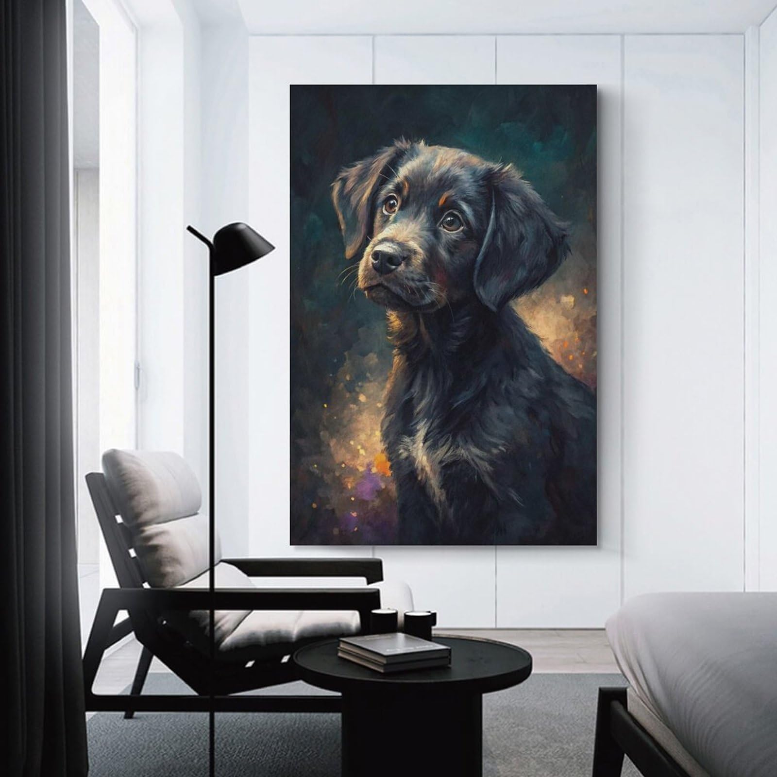 Junmoney Painting of A Black Puppy Decorative Wall Artwork, 12x18inch(30x45cm), for Home Lounge, Bedroom Or Reading Nook, Easy Decor for Gallery Walls