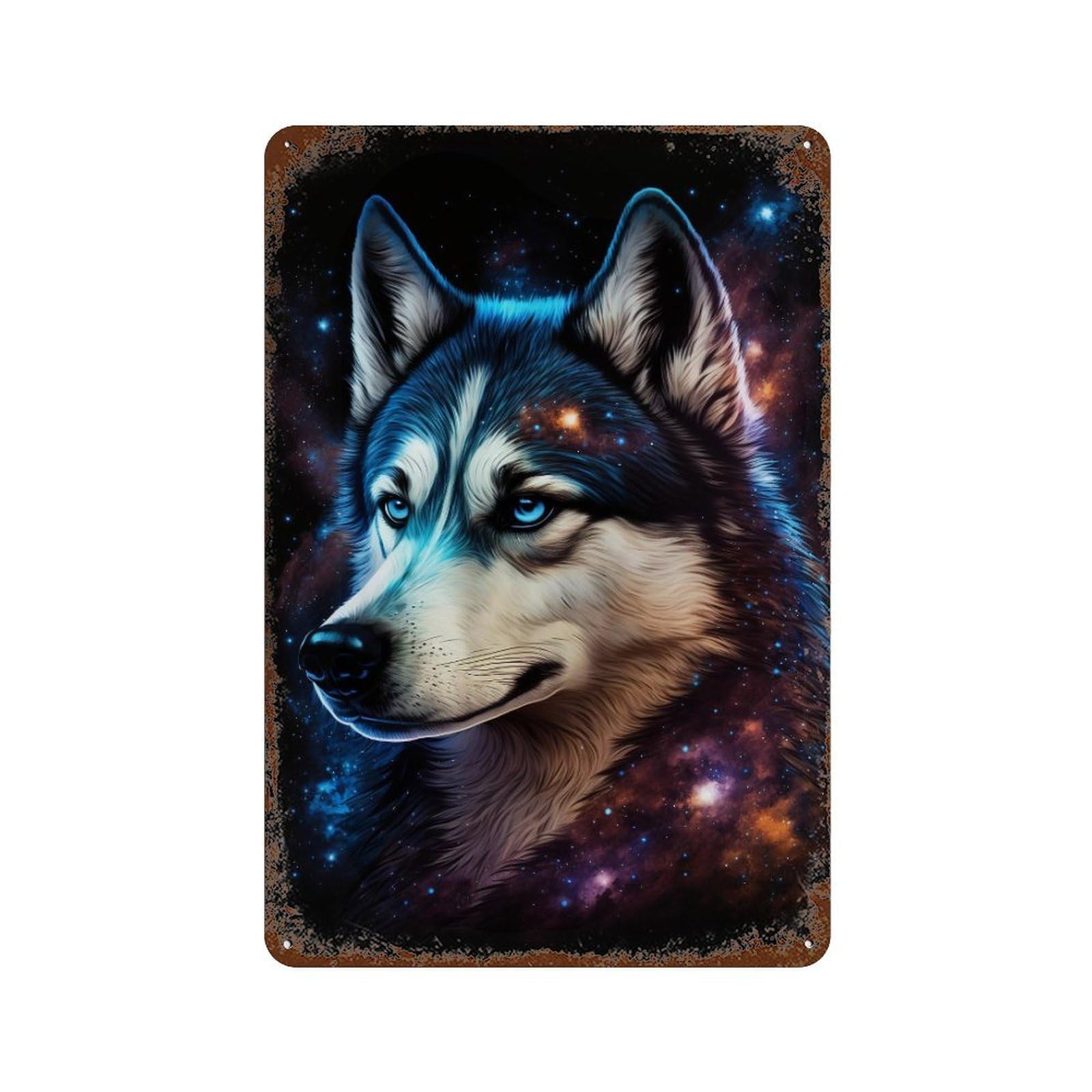 Vintage Rust Metal Sign Galactic Wolf Portrait-7 11.8"x7.9", Old School Wall Decor for Garage, Bar And Workshop Decor
