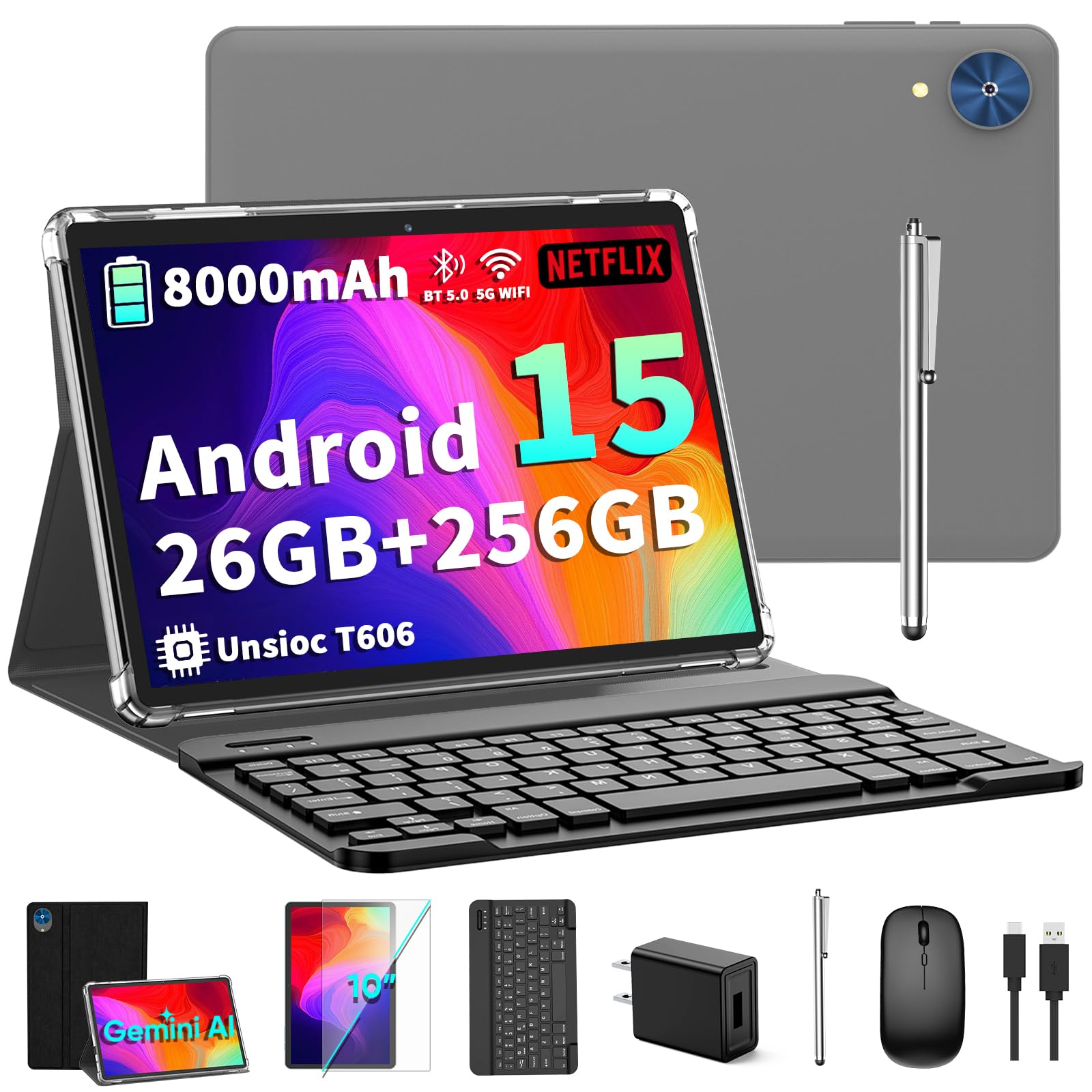 Amazon.com : 2026 Android 15 Tablet with Keyboard - 26GB+256GB+2TB