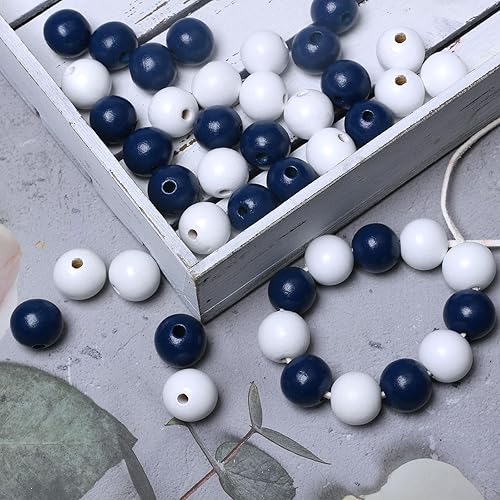 Miniatura 5 de Cuentas de madera para manualidades de decoración del hogar, 60 cuentas, 0.787in, agujero 0.157in, cuentas espaciadoras redondas de madera pintadas