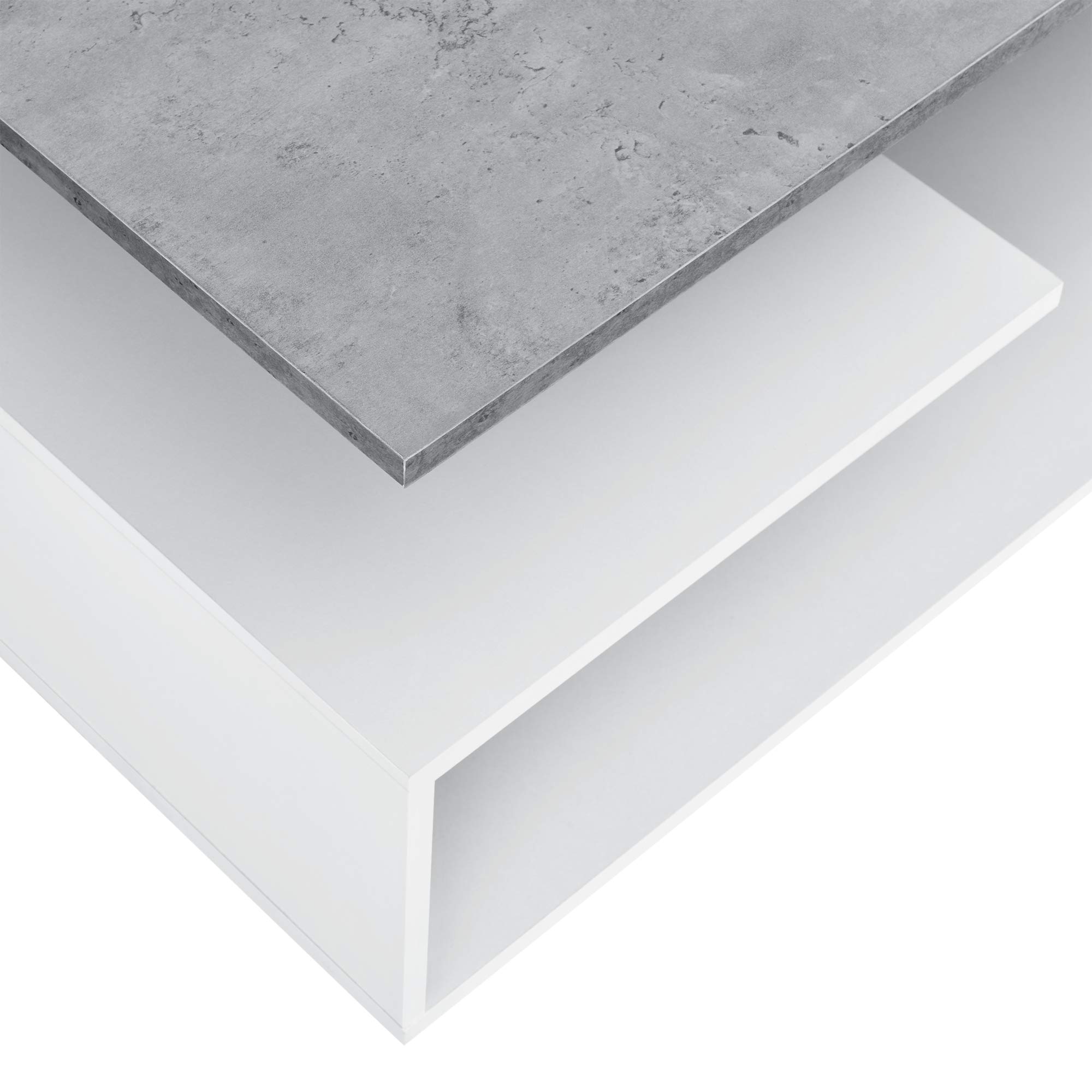 [en.casa] Mesa de Centro Haarlem En Forma Rectangular Diseño Único Mesa de Salón con Estante Estructura Robusta Aglomerado 90 x 50 x 41 cm - Blanco y Efecto Hormigón
