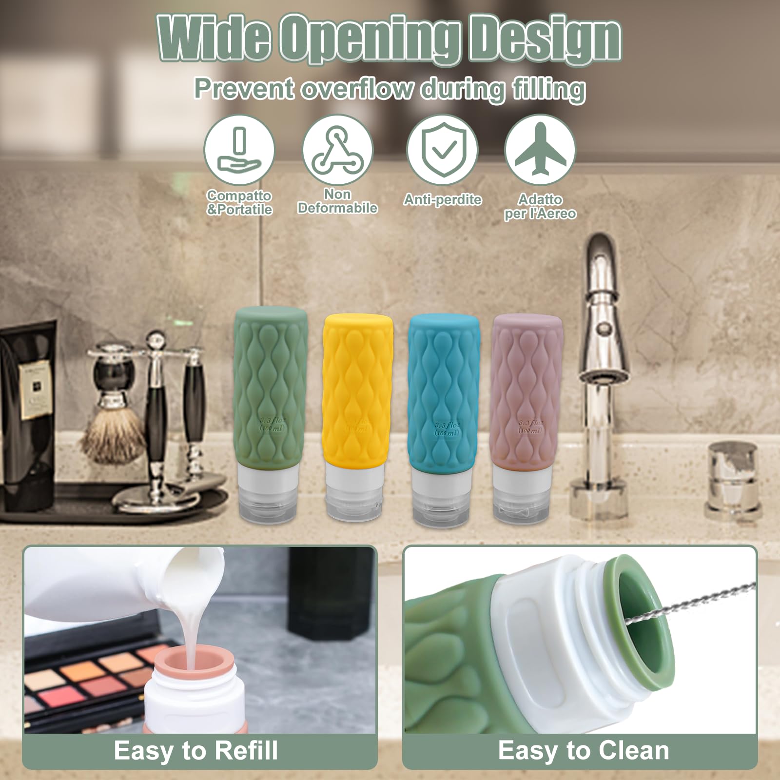 Set 16 Pezzi Contenitori Viaggio Per Liquidi 100ml - Silicone Senza BPA, Kit Aereo Per Shampoo E Crema - Foto 7