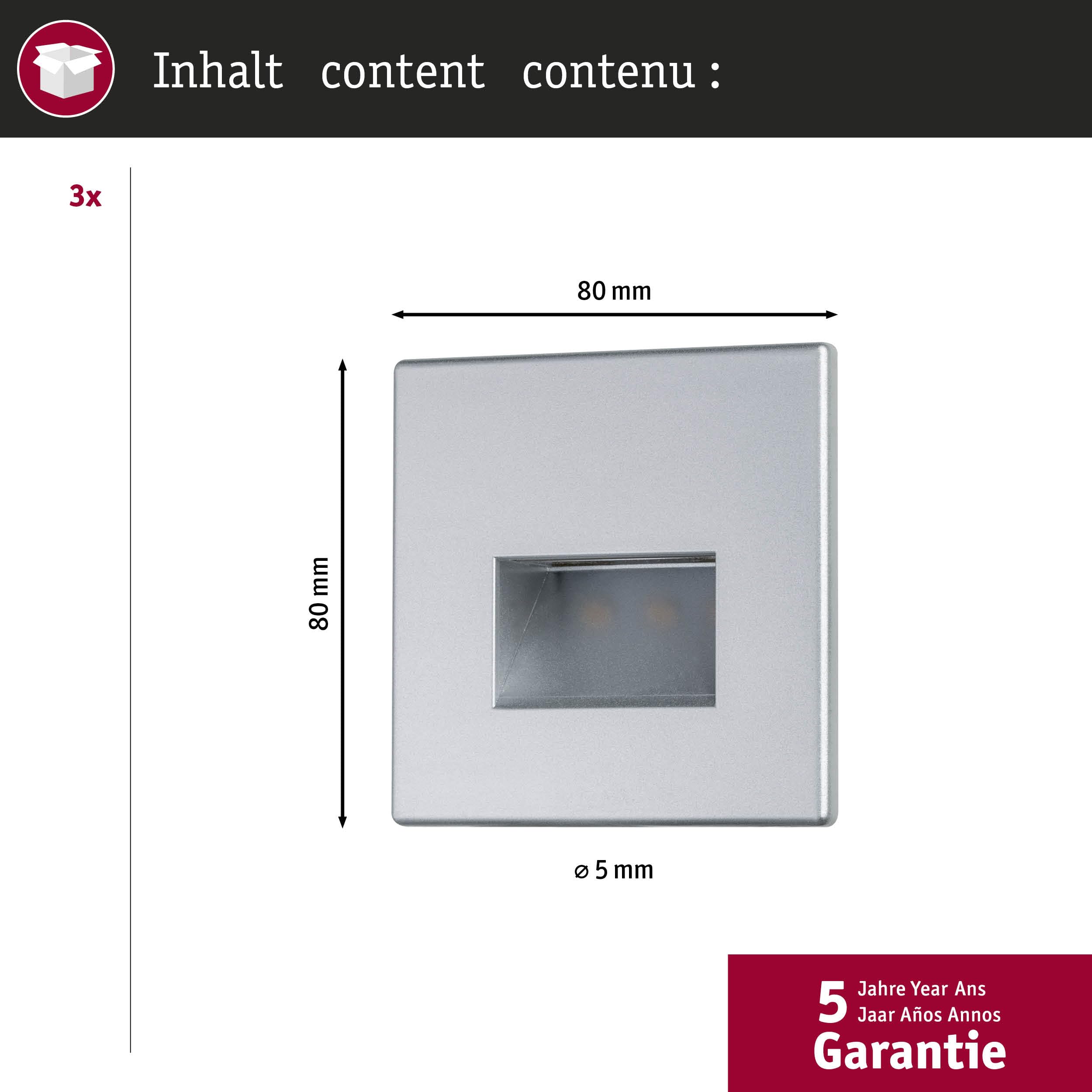 Paulmann 5222 Set LED Wandeinbauleuchte Edge 3er-Set eckig 80x5 mm 3x1,2W 3x50lm 230V 2700K Chrom matt