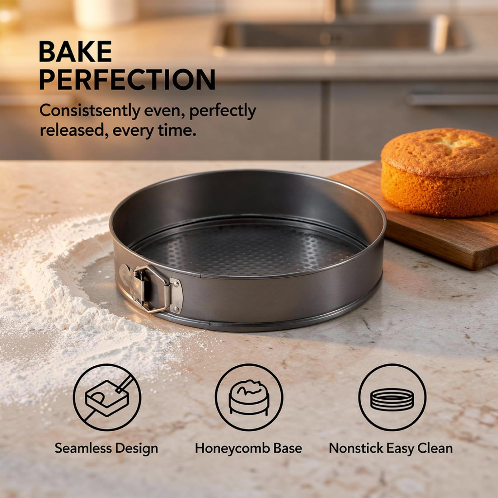 Genérico Molde Redondo Desmontable de Acero al Carbono de 28 cm con Revestimiento Antiadherente, Base de Panal, a Prueba de Fugas para Decorar Tartas de Queso. Tamaño: 28 x 6,5 cm.