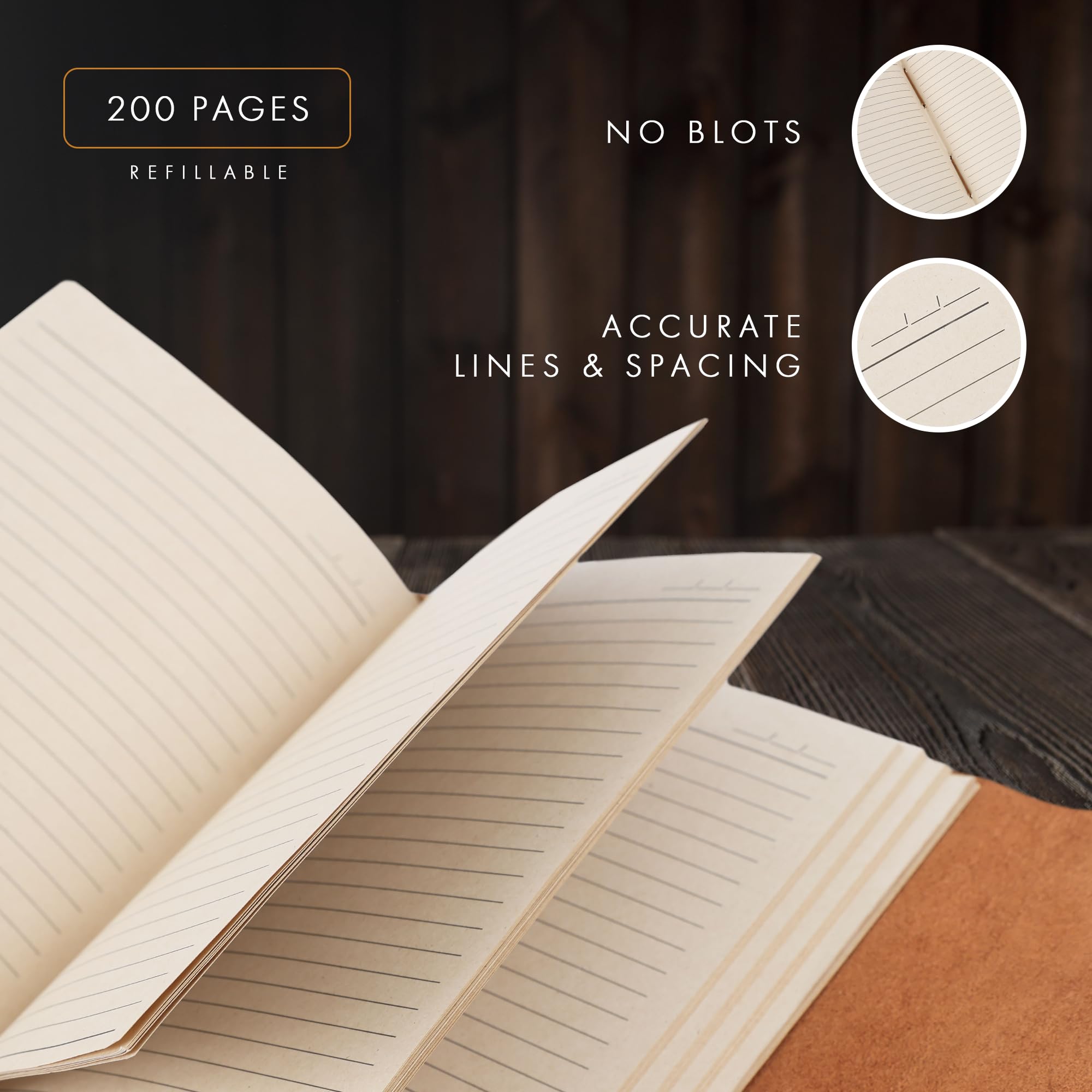 ELIZO Journal ligné relié en cuir – 200 pages, marron teck, 10,2 x 15,2 cm (A6), carnet de notes en cuir pour homme et femme, carnet de croquis, carnet de notes quotidien, journal de voyage