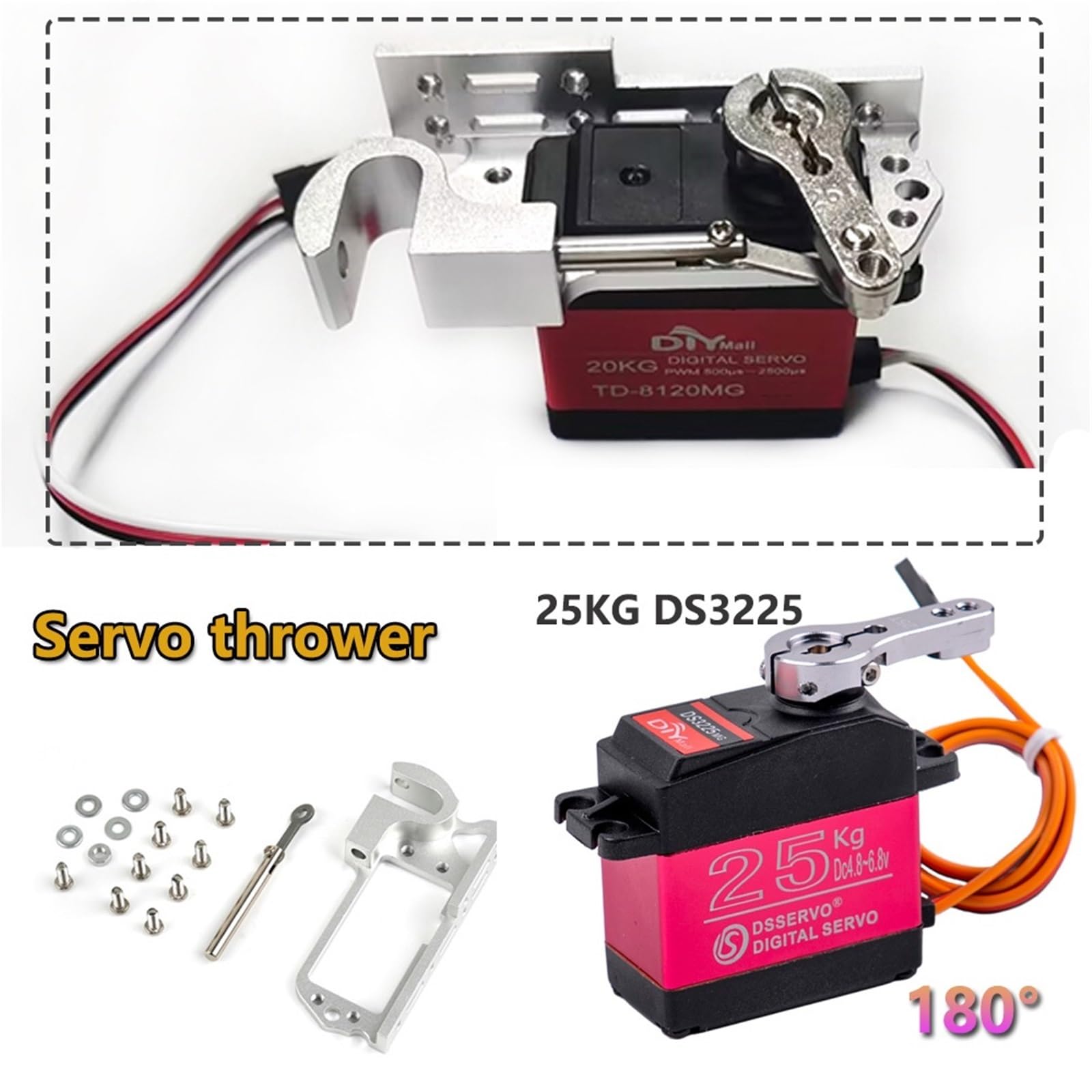 Metalowy miotacz cyfrowy serwo kompatybilny 25 kg DS3225 180 stopni silnik metalowa przekładnia funkcje zasilania części DIY (miotacz serwo)