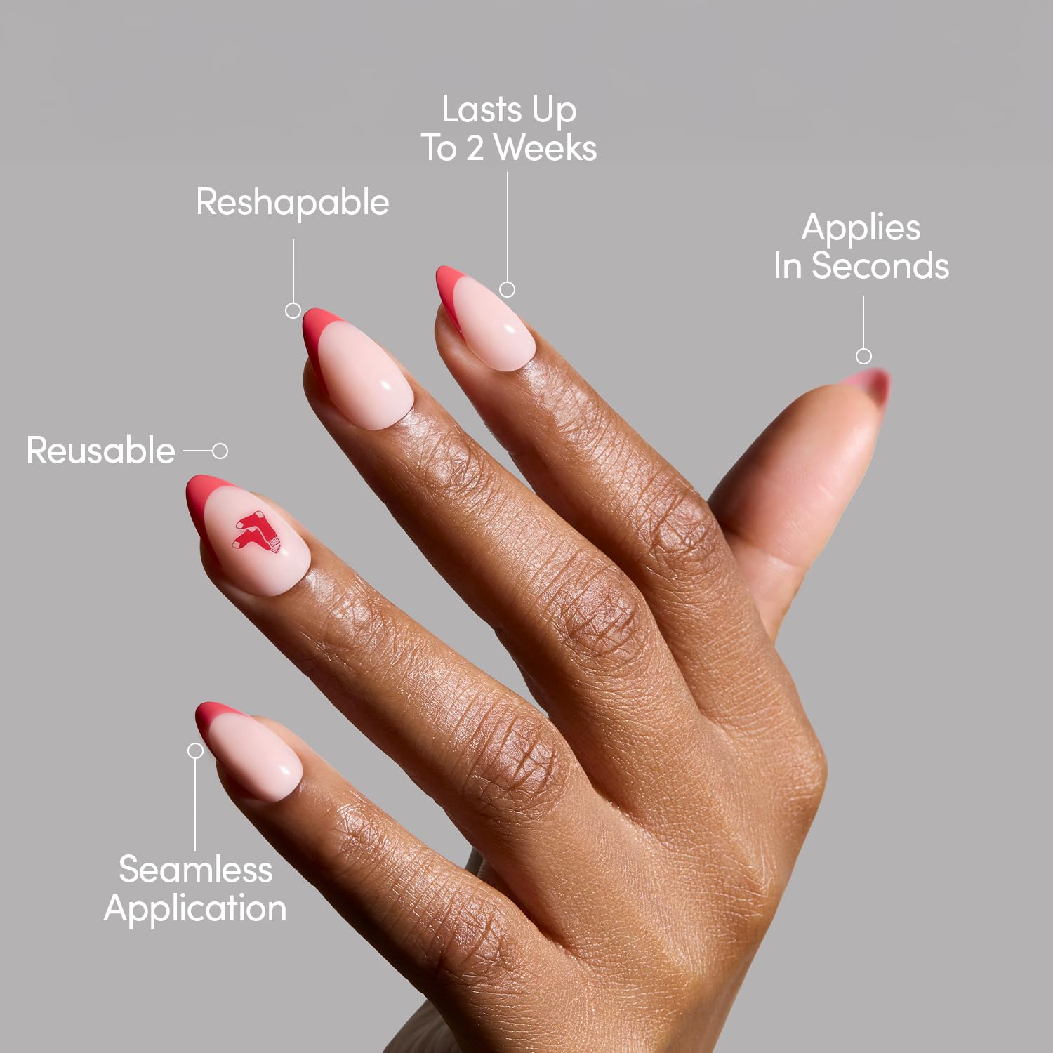 Glamnetic x Fanatics Press On Nails - Boston Red Sox | Short Almond Fake Nails, MLB Boston Red French Tips, Baseball Nails, Salon-Quality | 15 Sizes - 30 Nail Kit with Glue