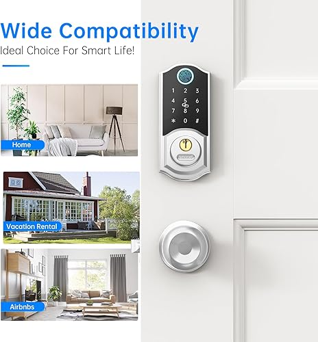 Miniatura 8 de SMONET - Cerradura de puerta de entrada sin llave con asa  Juego de cerrojo para puerta delantera con perillas, teclado digital inteligente