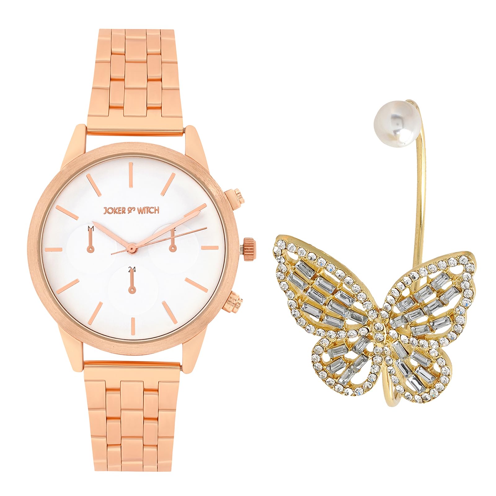 Joker & Witch Stainless Steel Women Joker&Witch Auris Analogue Watch Bracelet Stack, White Dial, Rose Gold Band (B0CCVSDNJ9) Amazon Price History, Amazon Price Tracker