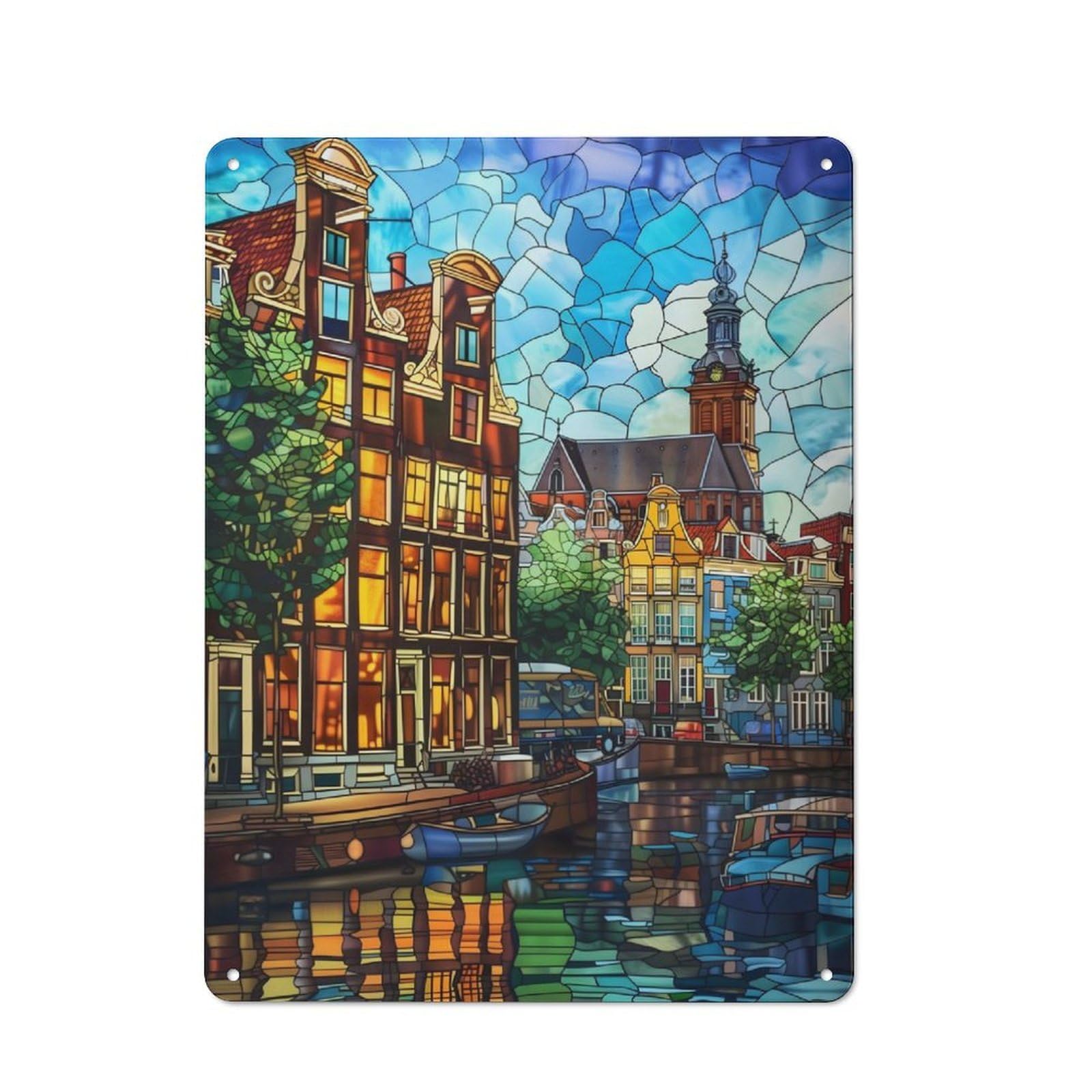 Junmoney Amsterdam Canal Glow Industrial Metal Sign 40X30cm, Clean Industrial Loft Wall Plaque For Modern Home, Workshop, Office Or Cafe