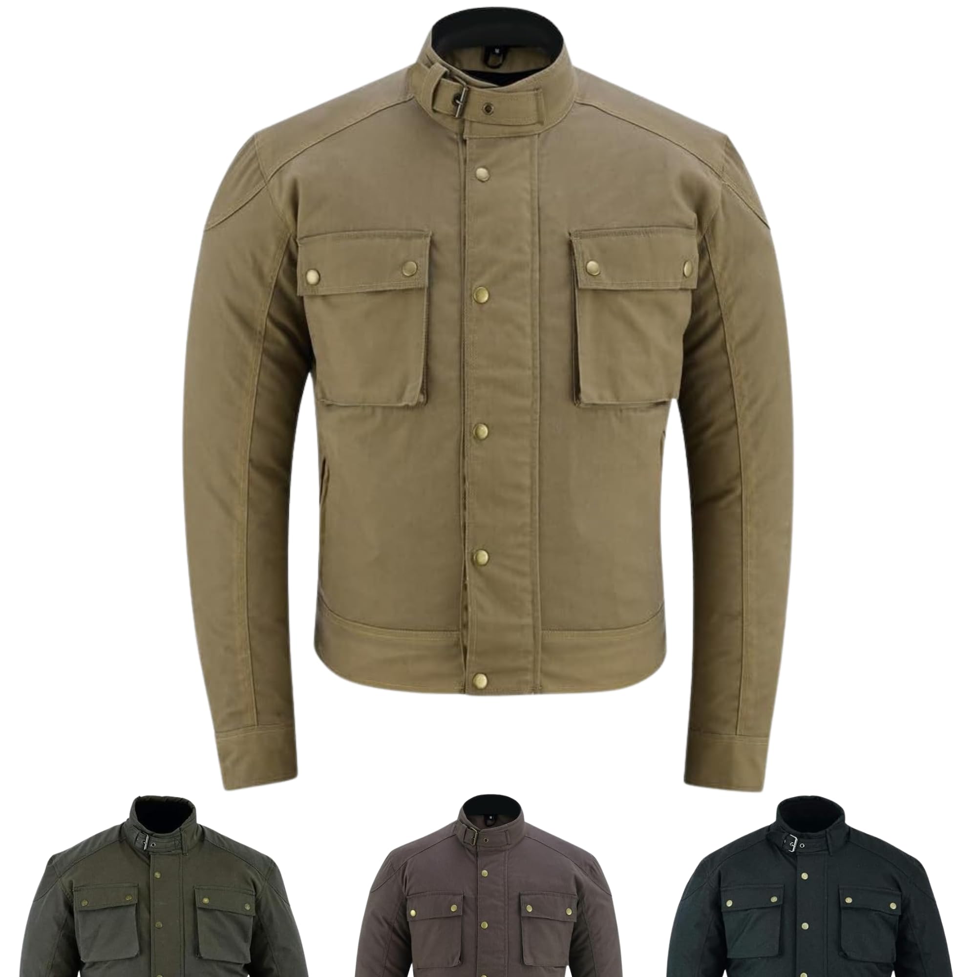 Warrior Gears Men's Tan Waxed Cotton Motorbike Jackets For Short Body Waterproof Jacket, Ce Armoured Motorcycle Jackets For Waxed Jackets Waterproof, Racer Jacket, - L