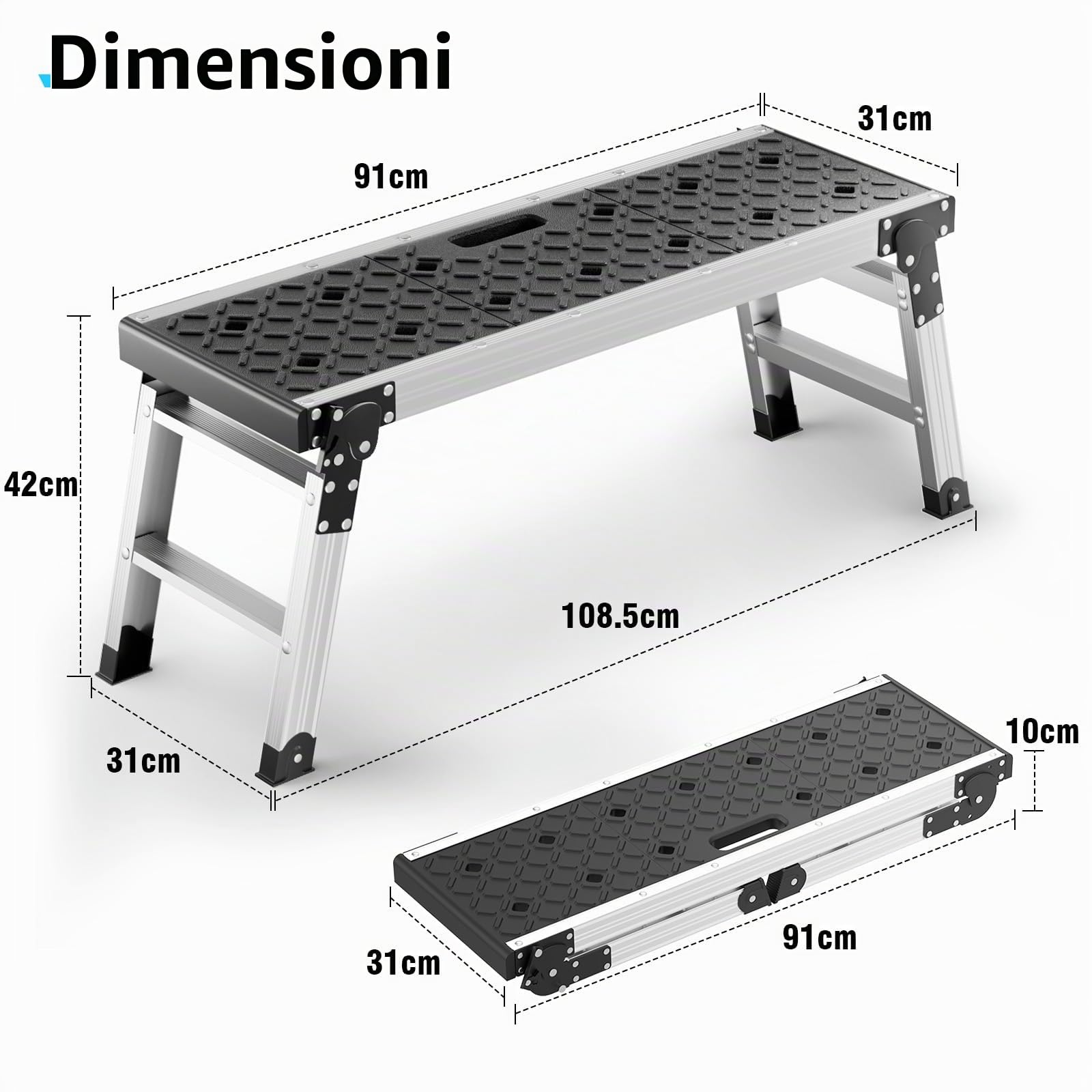 Johgee - Piattaforma da lavoro pieghevole in alluminio, piattaforma da lavoro pieghevole con piedi antiscivolo, sgabello pieghevole con blocchi di sicurezza per la pulizia dell'auto, pittura, officina
